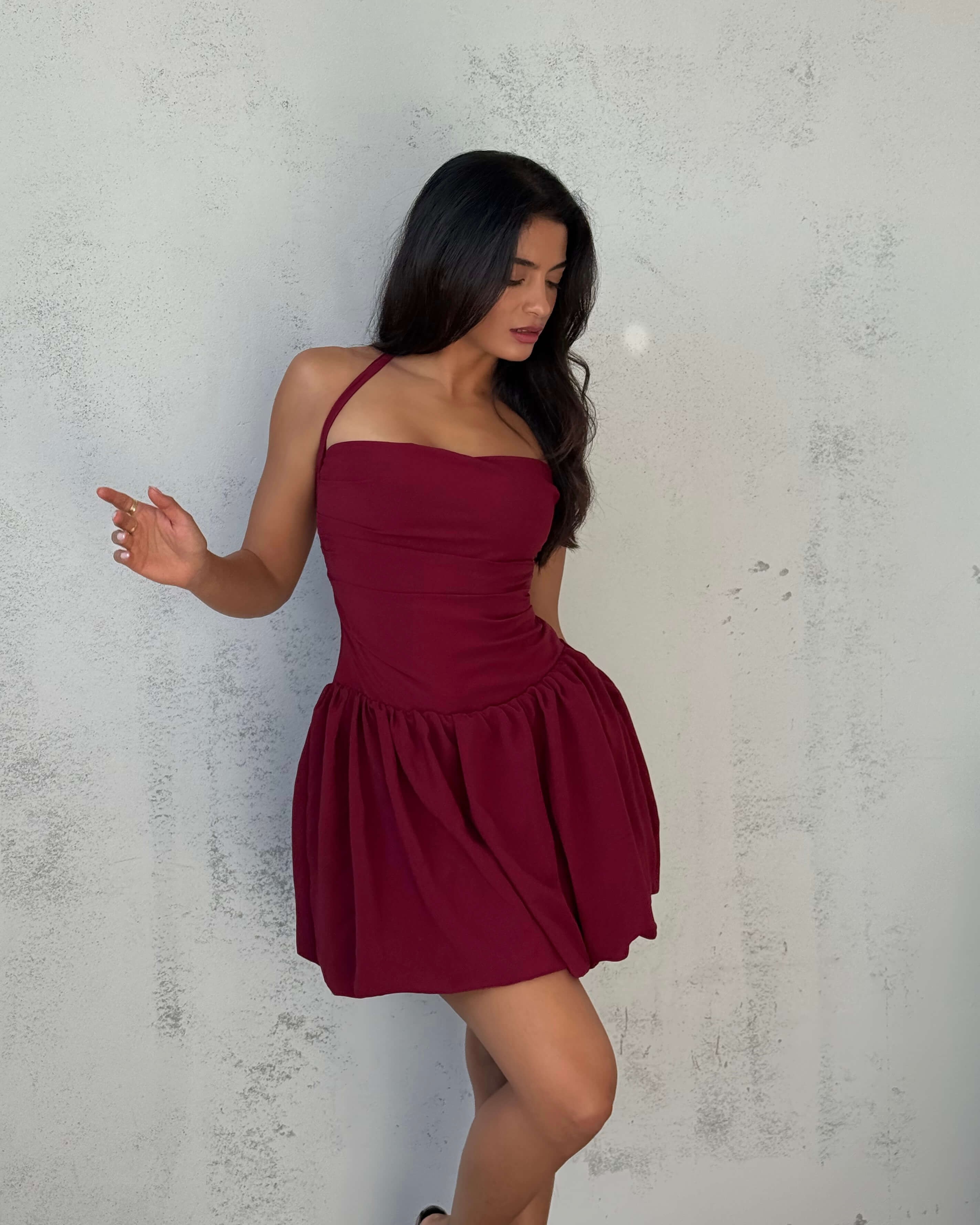 ELAINE CLARET RED BAĞLAMALI ELBİSE