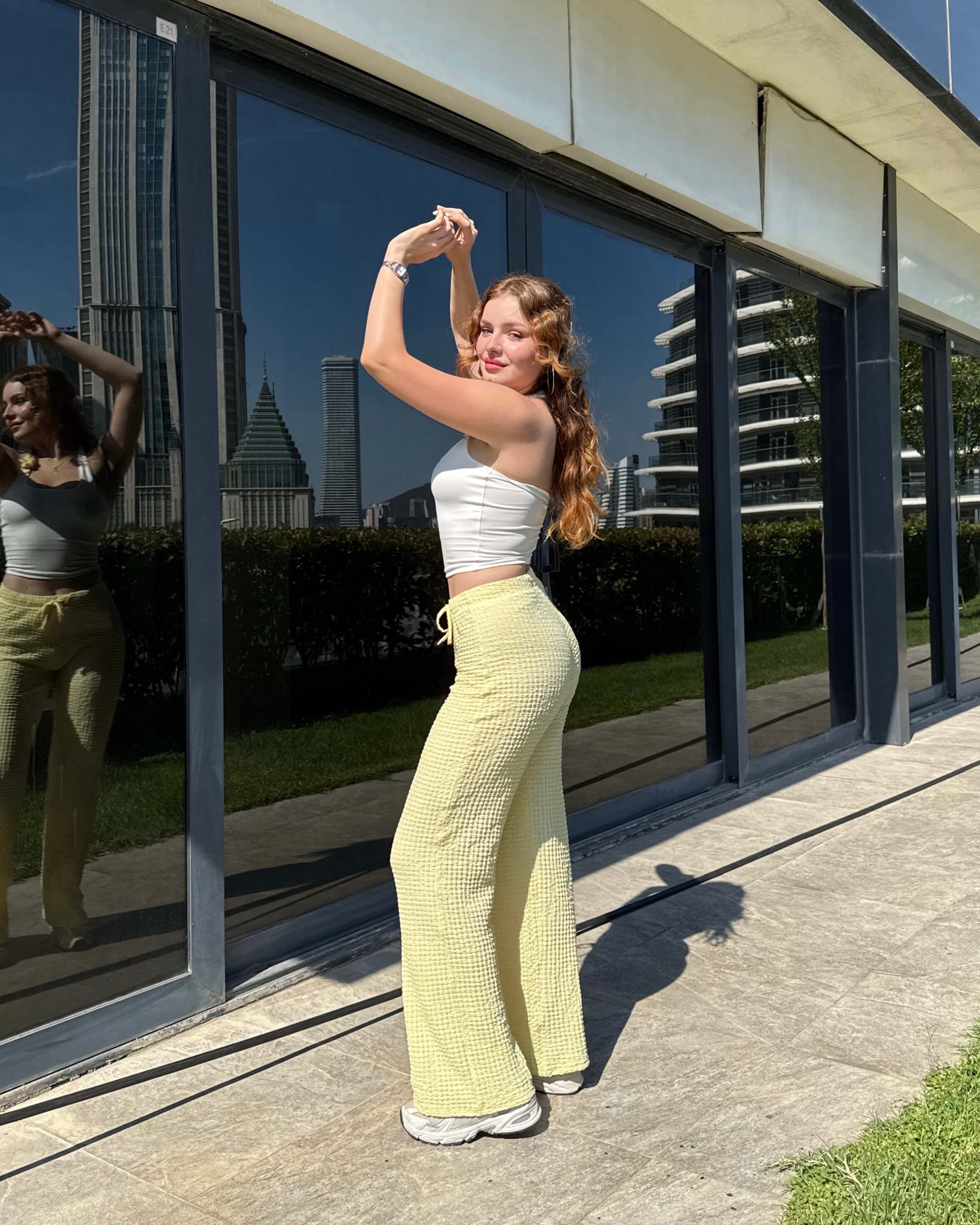 MORENO POWDER YELLOW GOFRE PANTOLON