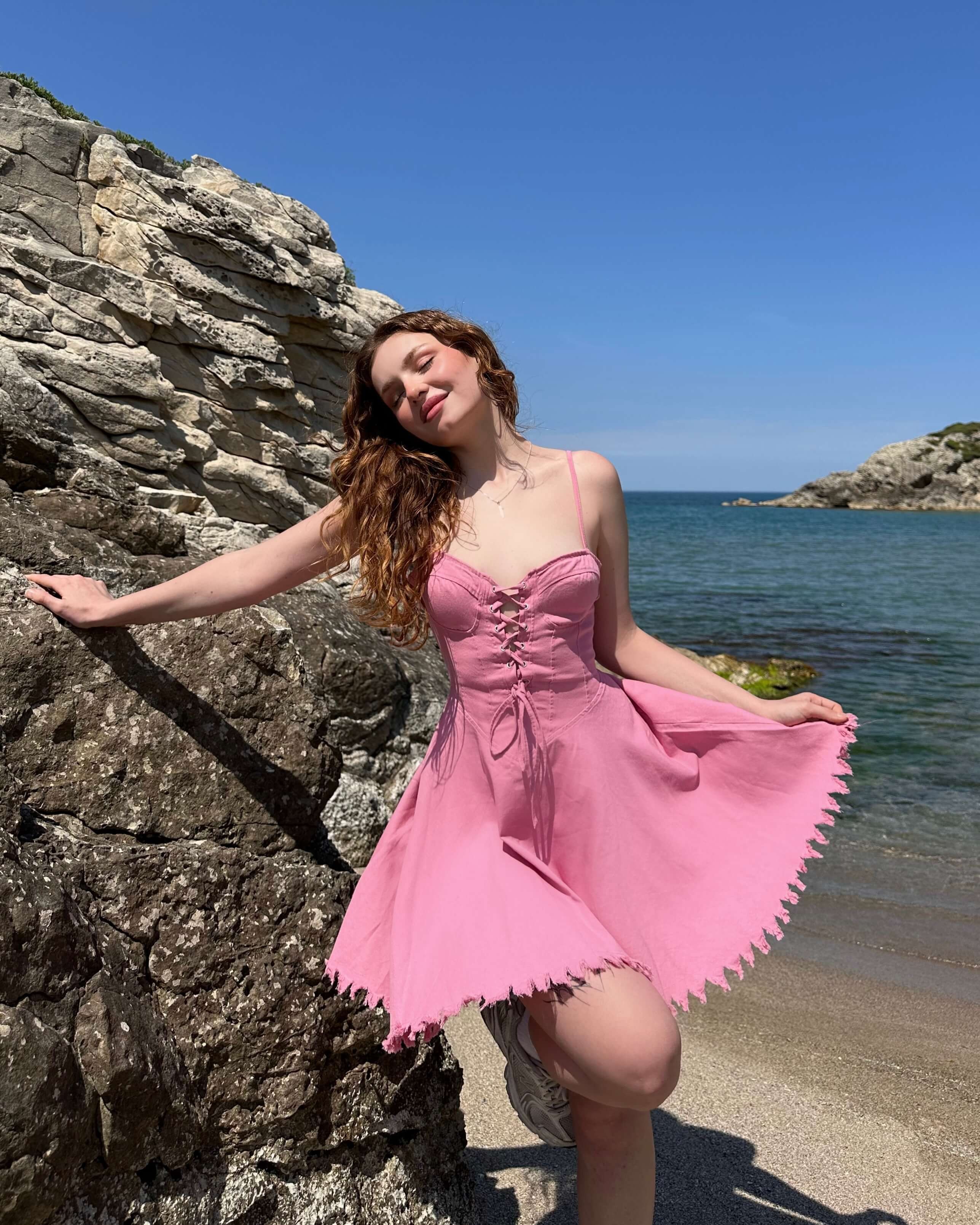 MONDSON PINK ÖNÜ BAĞLAMA DEYAY KOT ELBİSE