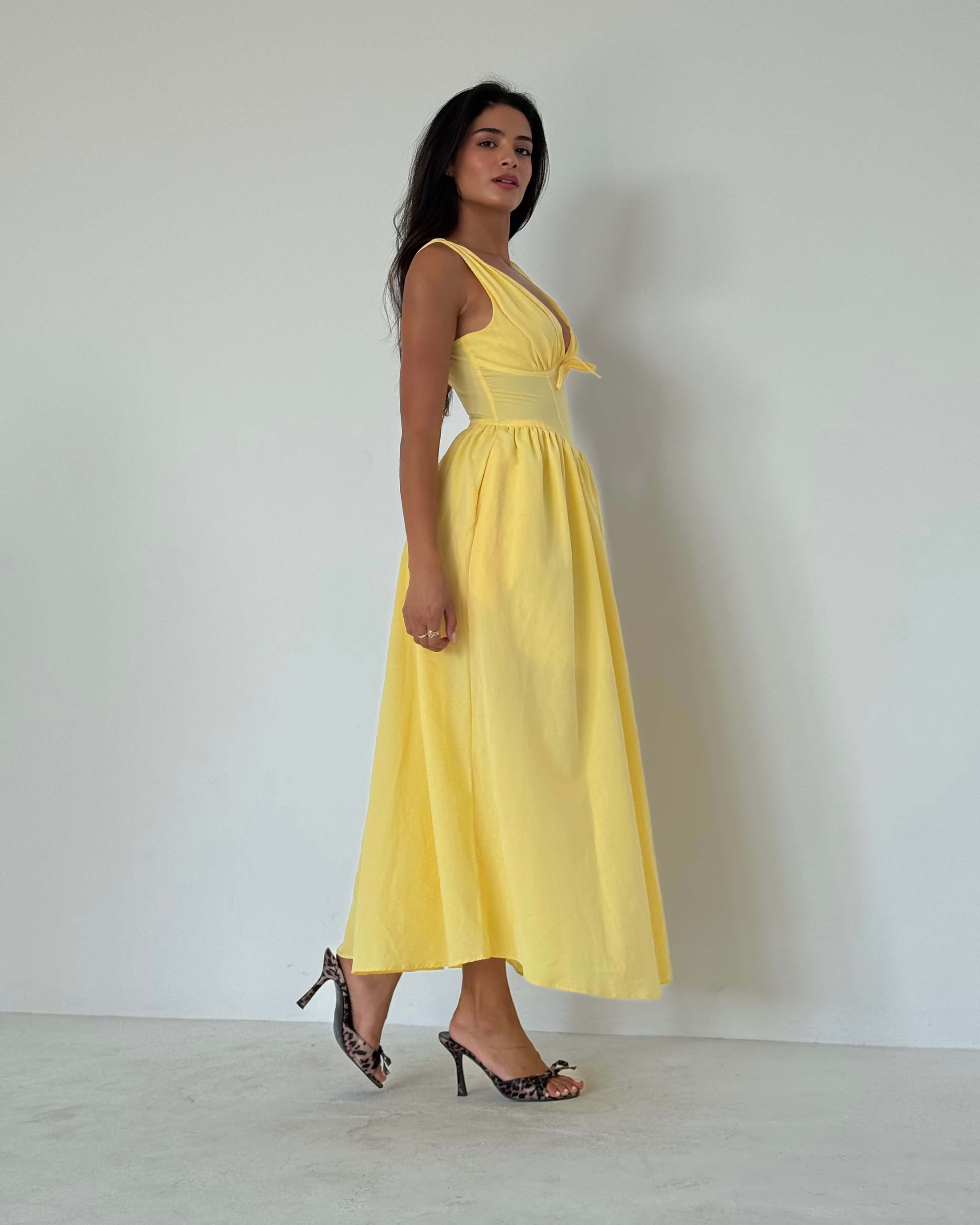 ARELIC YELLOW BALENLİ KALIN ASKILI ELBİSE