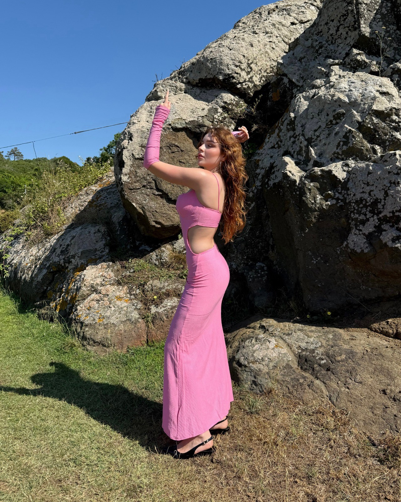 GERON PINK SIRT DEKOLTE KOLLUKLU ELBİSE