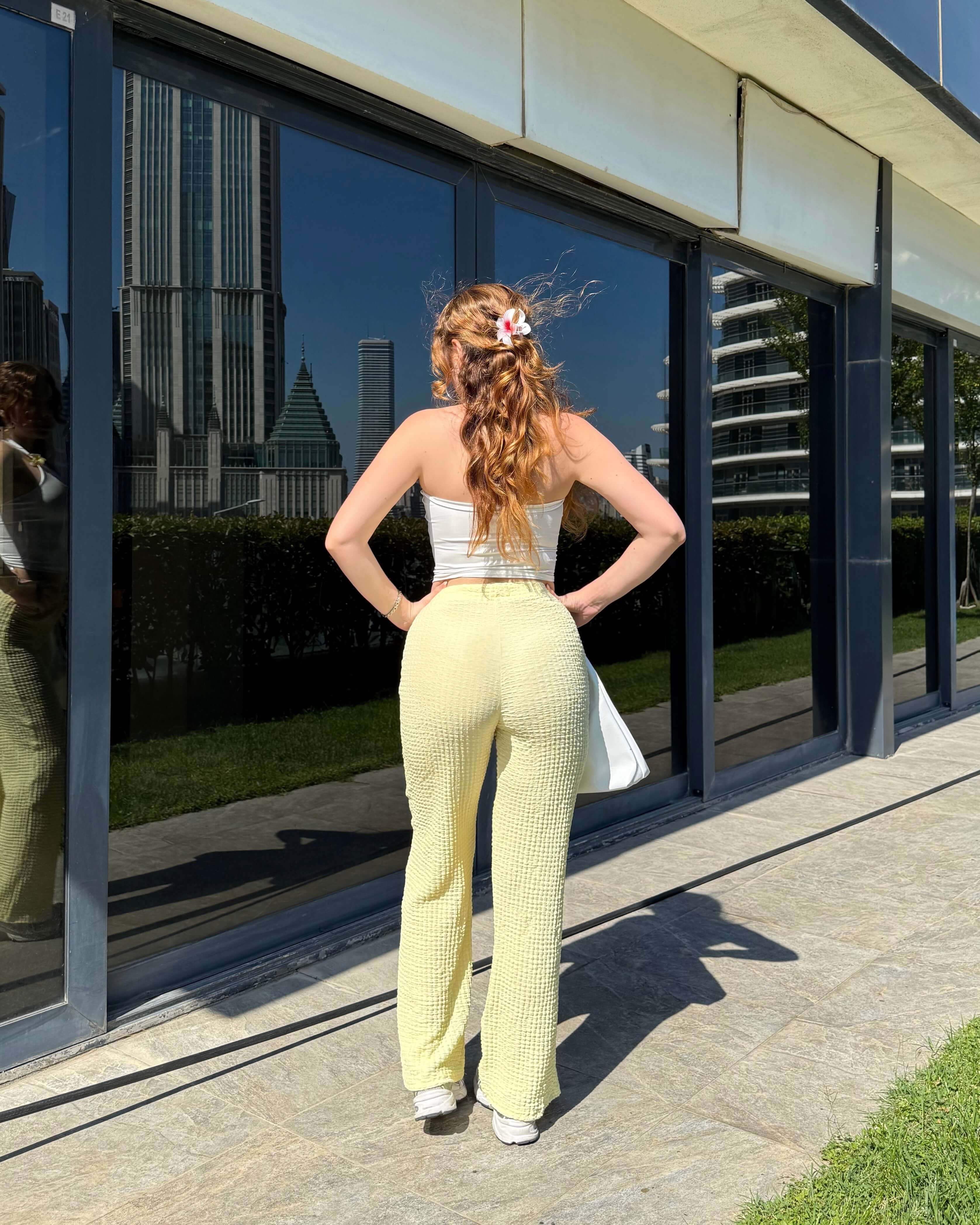 MORENO POWDER YELLOW GOFRE PANTOLON