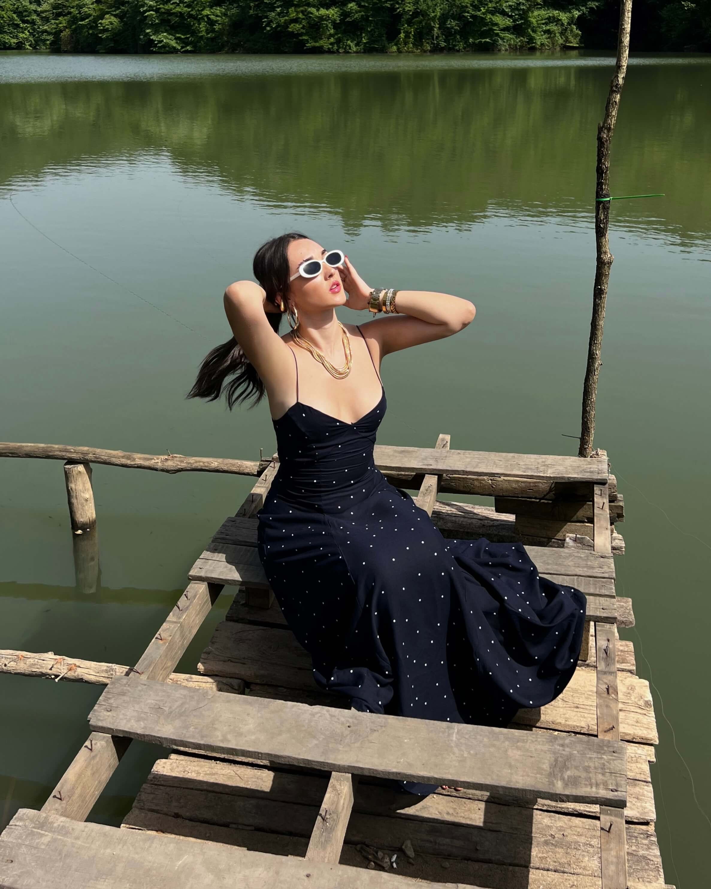 BRITA DARK BLUE PUANTİYELİ ELBİSE