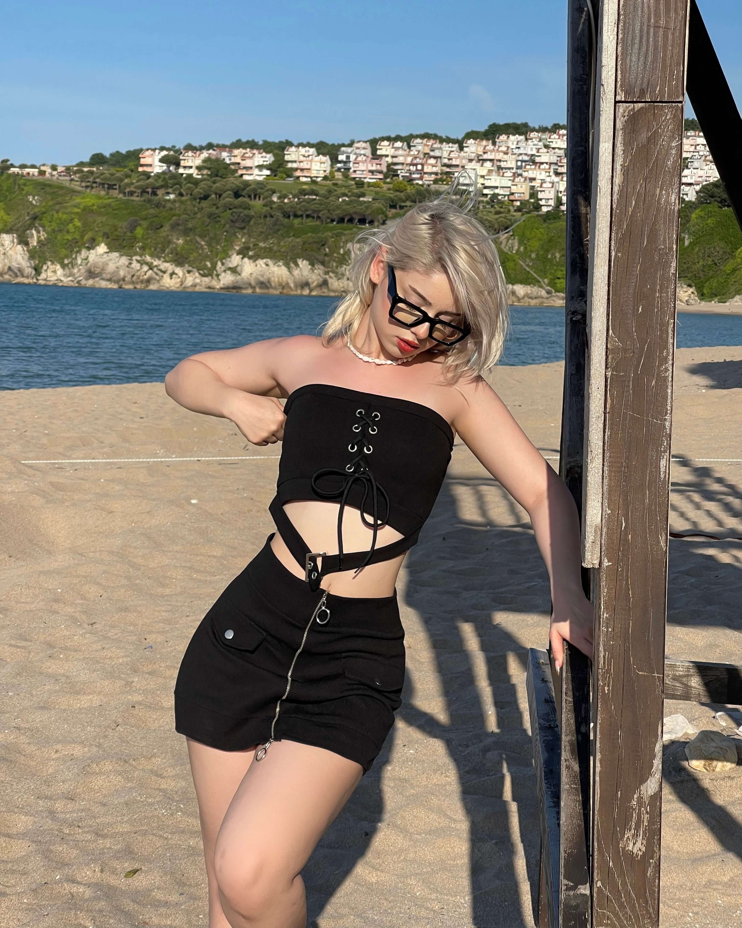CAMEID BLACK STRAPLEZ BÜSTİYER ETEK TAKIM