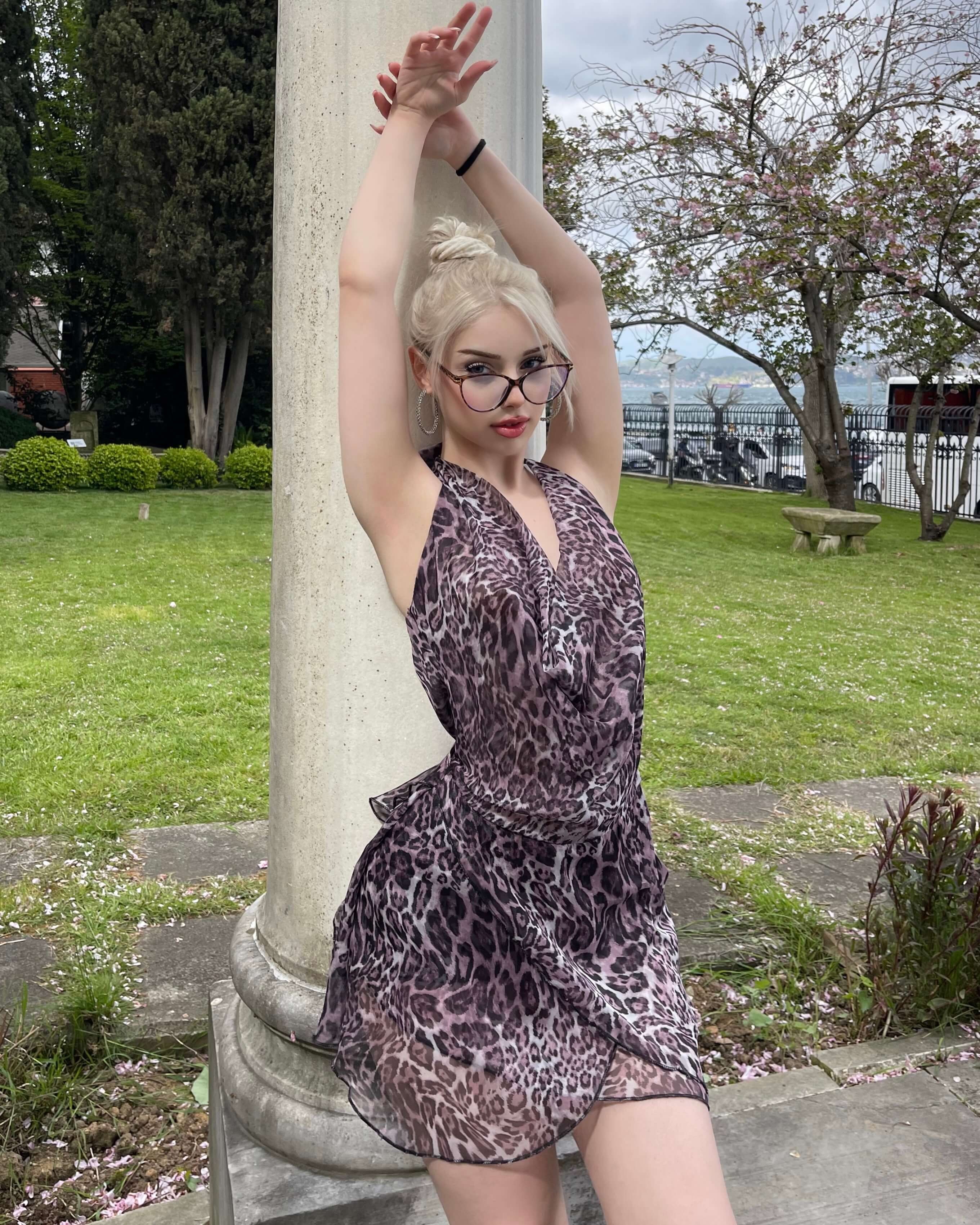 VERRUF LEOPAR PATTERNED BOYUNDAN BAĞLAMALI TULUM ELBİSE