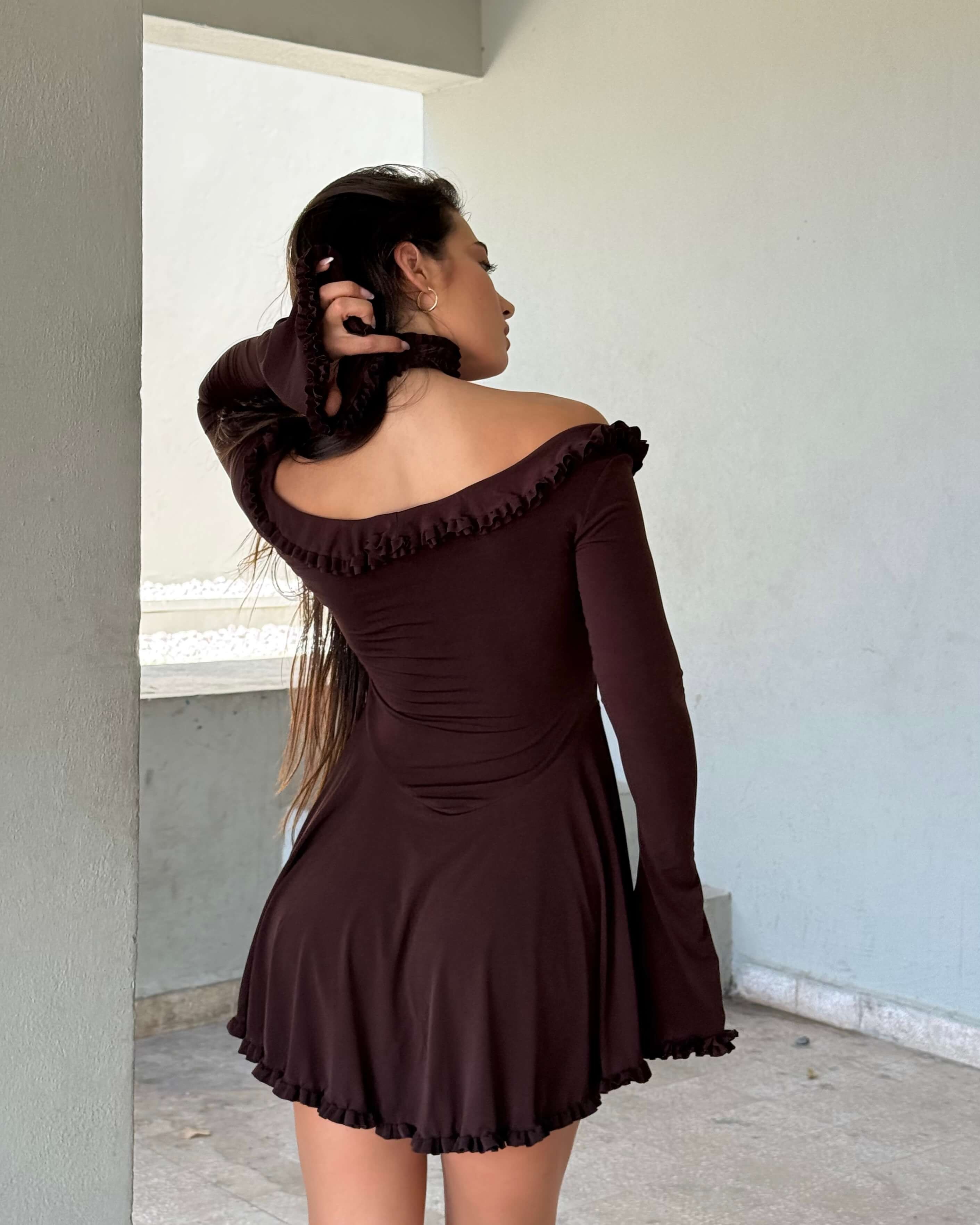 MİRA BROWN FIRFIR DETAY ELBİSE 