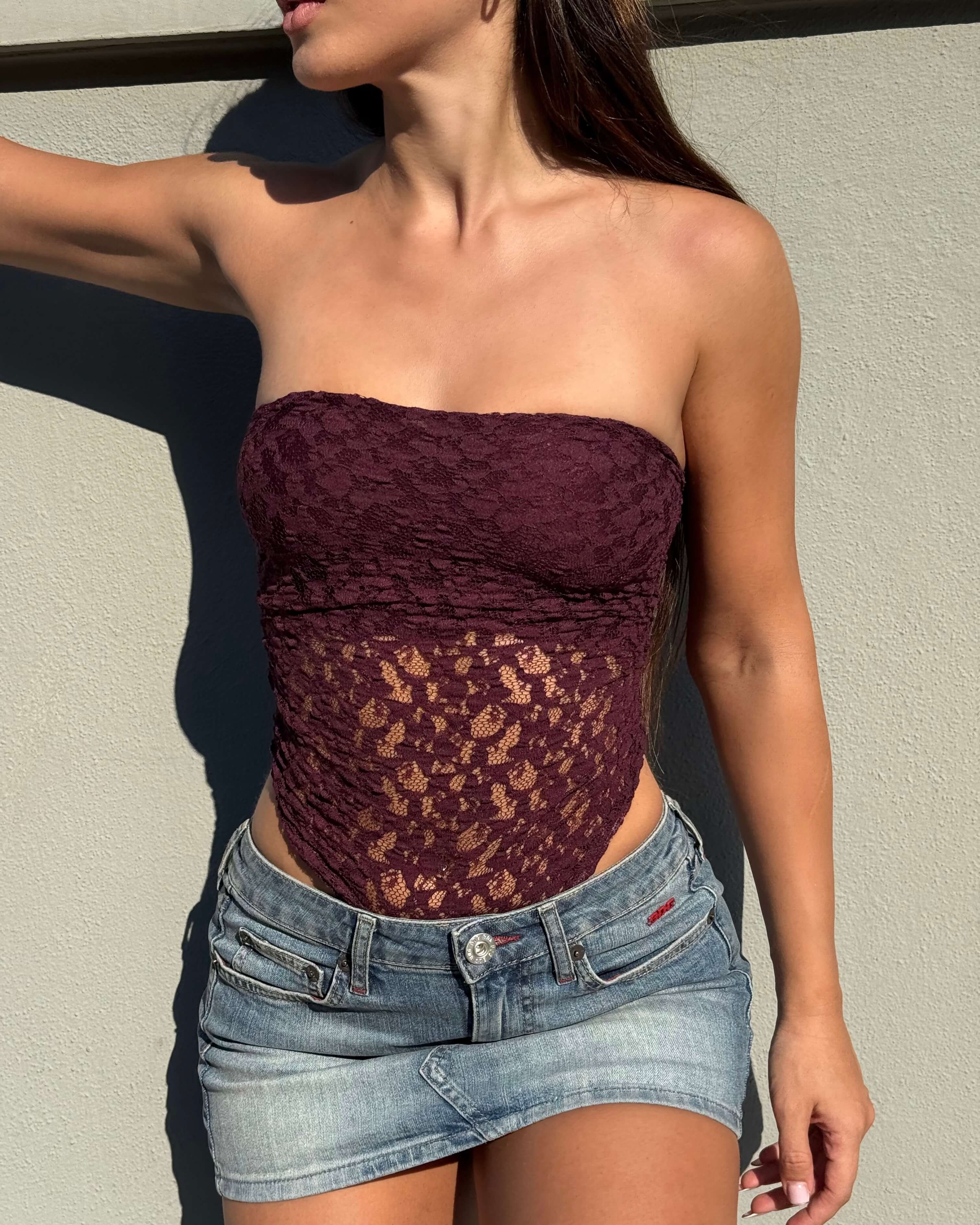 KYLE CLARET RED STRAPLEZ DANTEL BODYSUIT