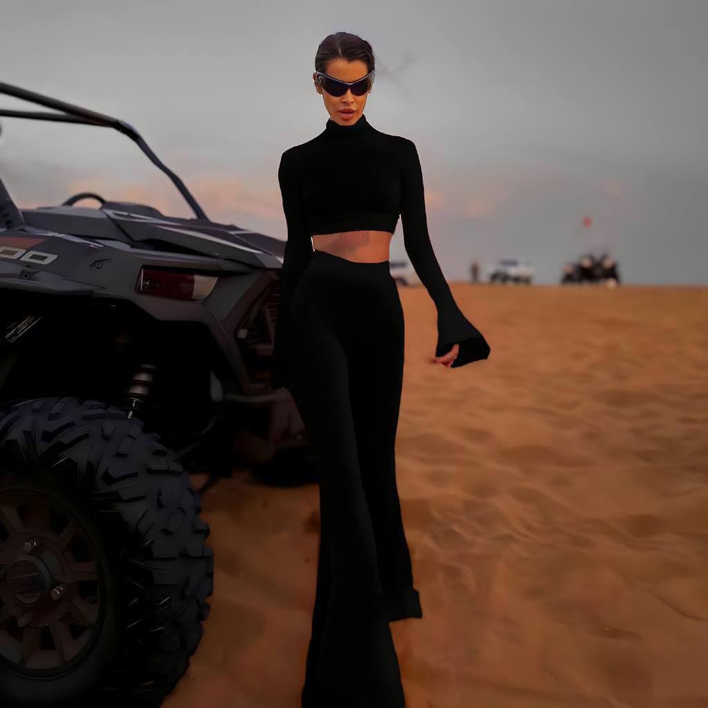 ANYA BLACK UZUN KOLLU CROP PANTOLON TAKIM 