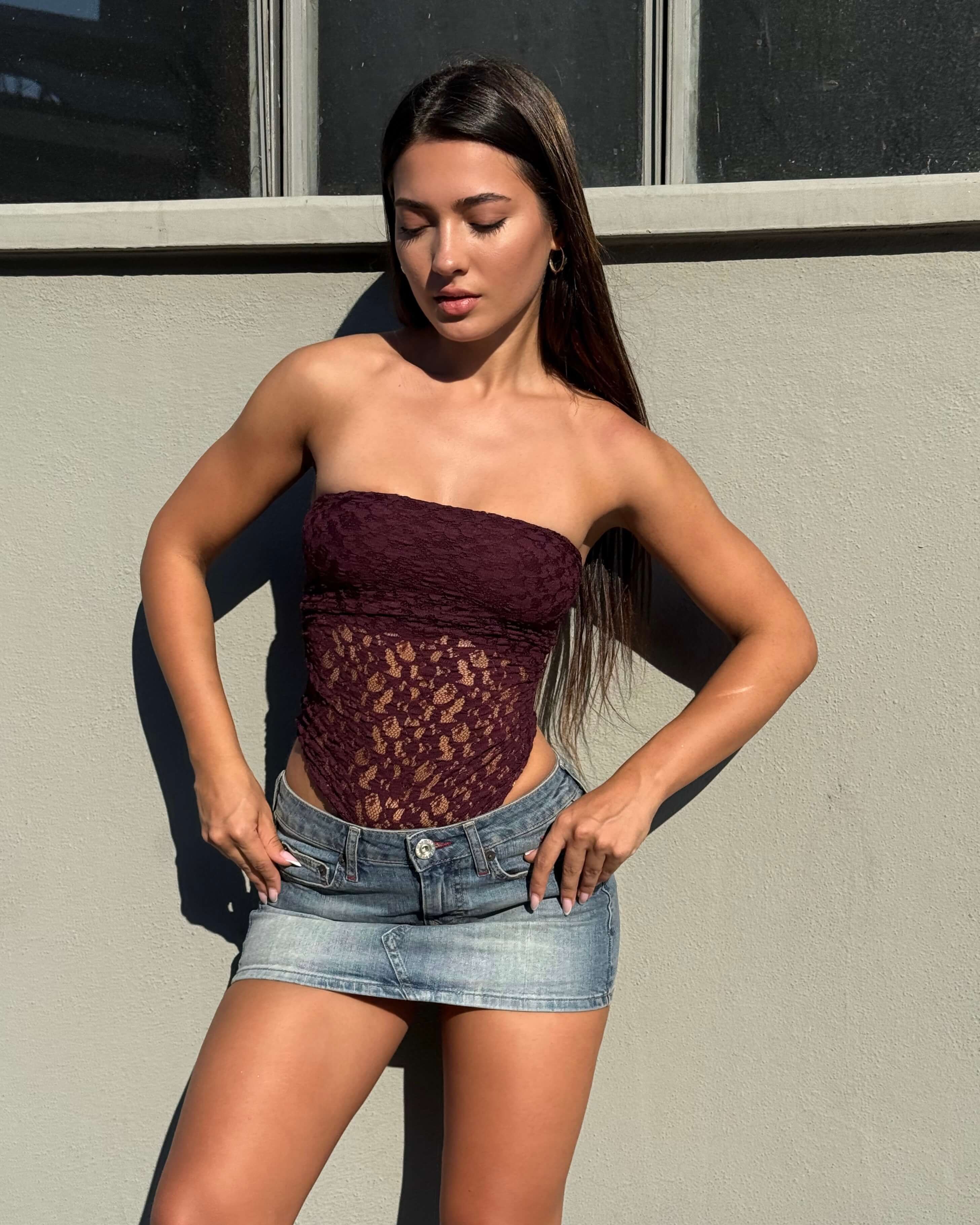 KYLE CLARET RED STRAPLEZ DANTEL BODYSUIT
