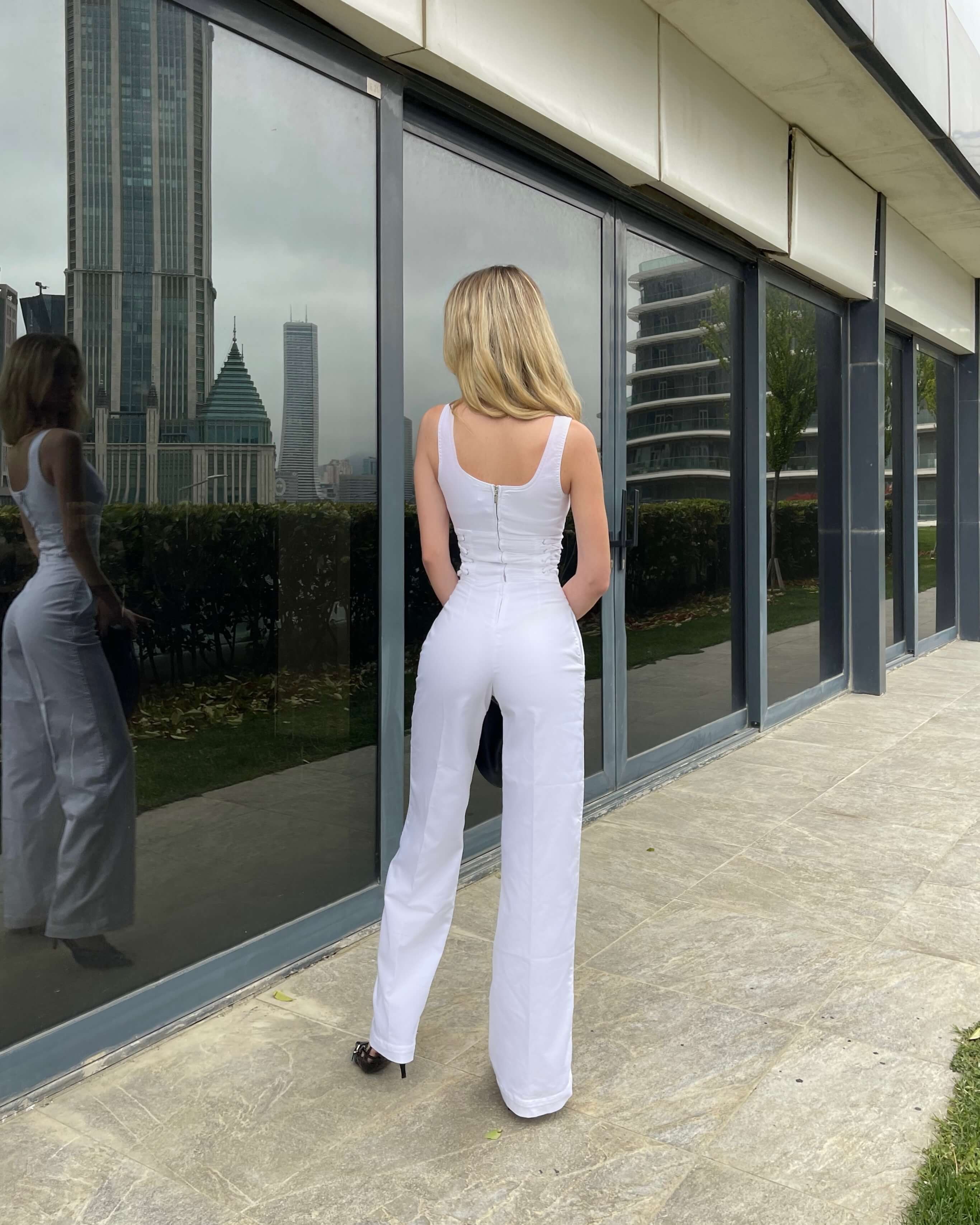 CLAVA WHITE YAN BAĞCIK DETAY TULUM