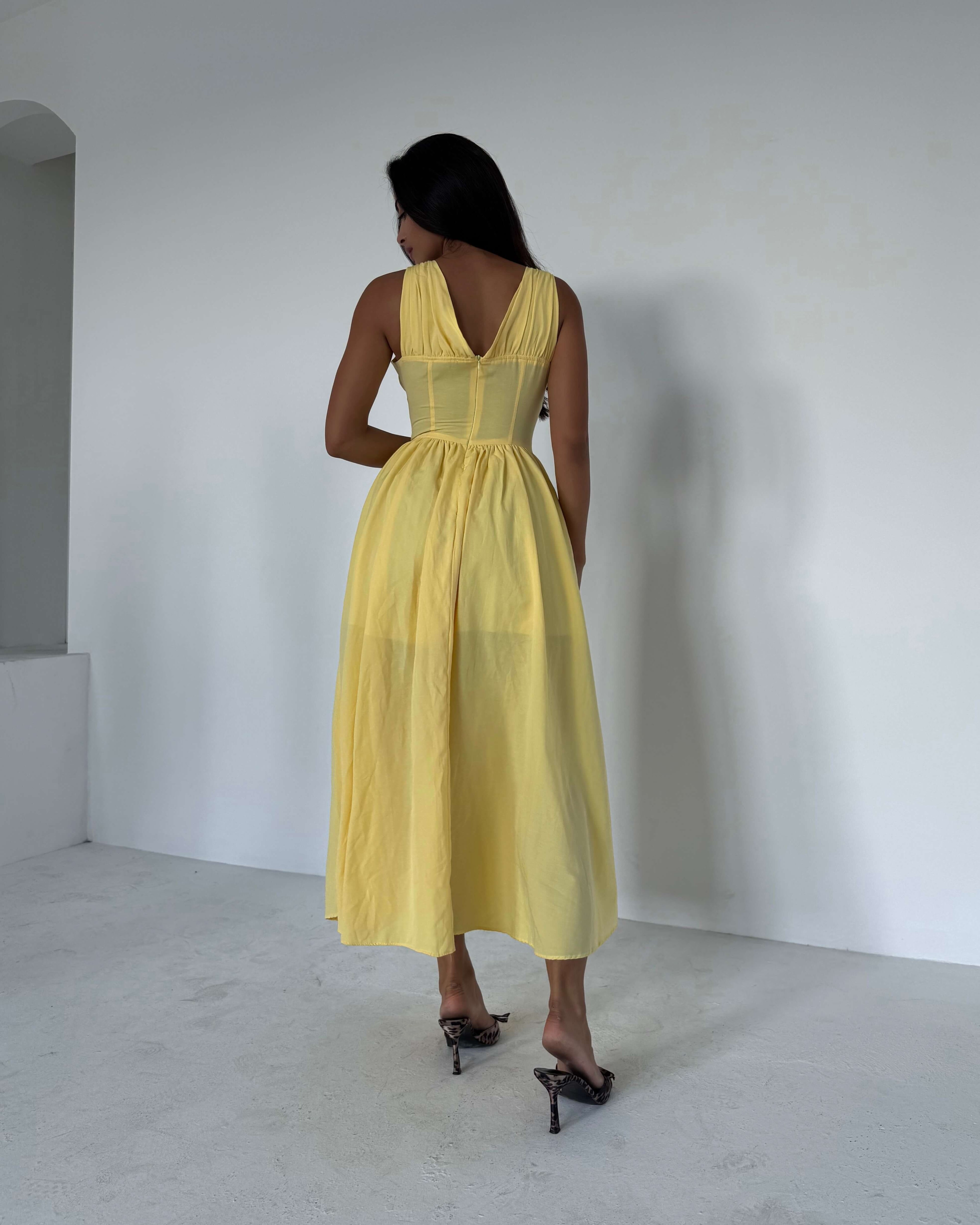 ARELIC YELLOW BALENLİ KALIN ASKILI ELBİSE