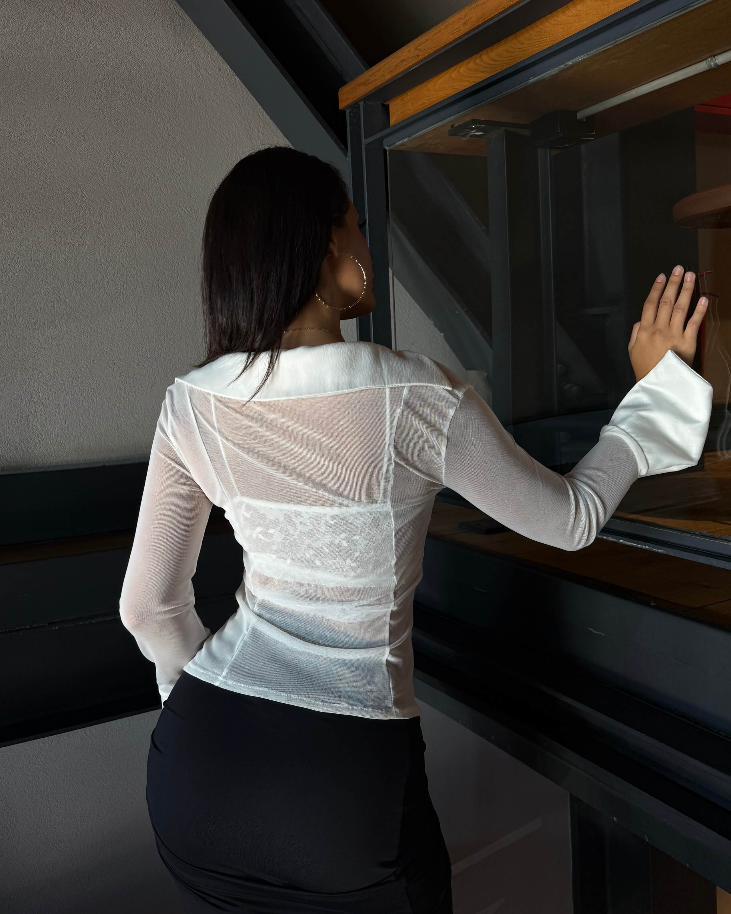 NALINE WHITE TÜL DETAY GÖMLEK