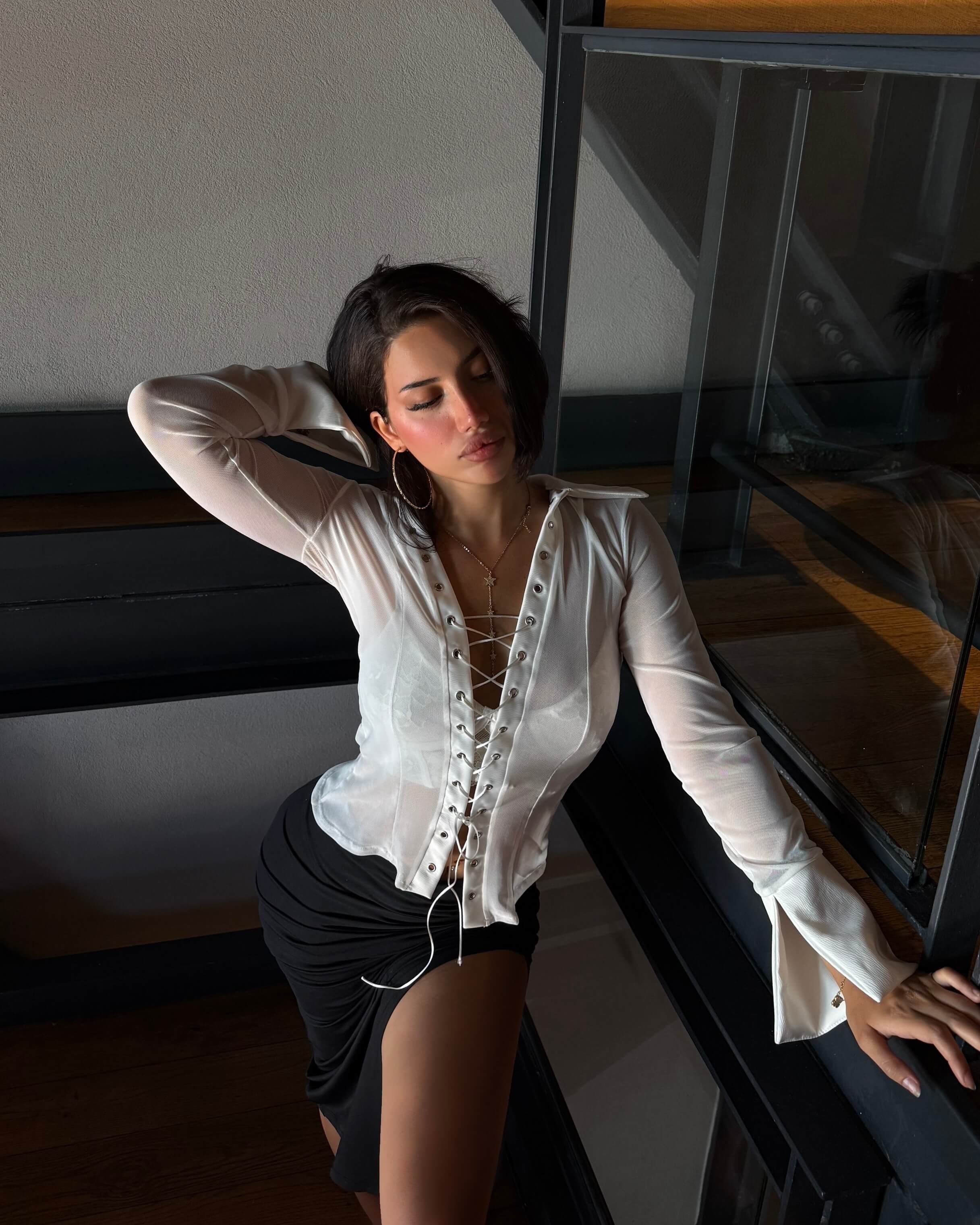 NALINE WHITE TÜL DETAY GÖMLEK