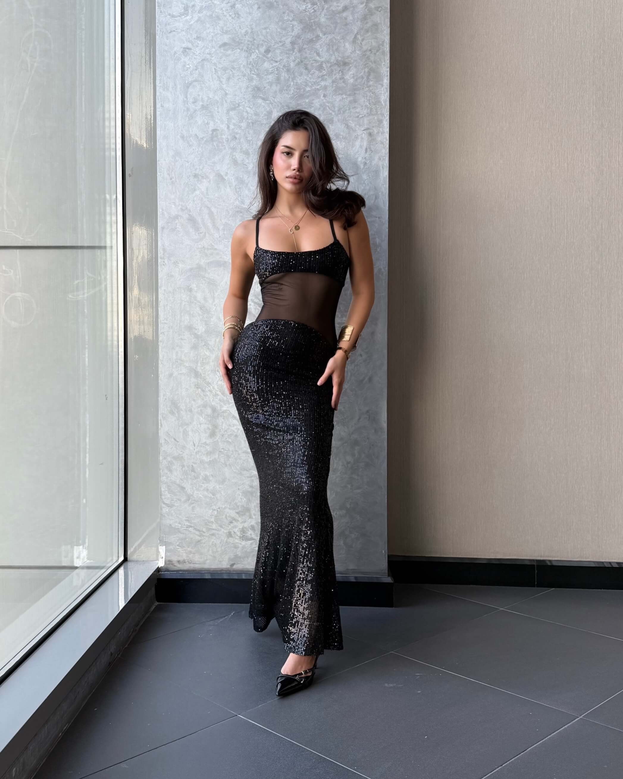 ETERA BLACK PULPAYET TRANSPARAN DETAY ELBİSE