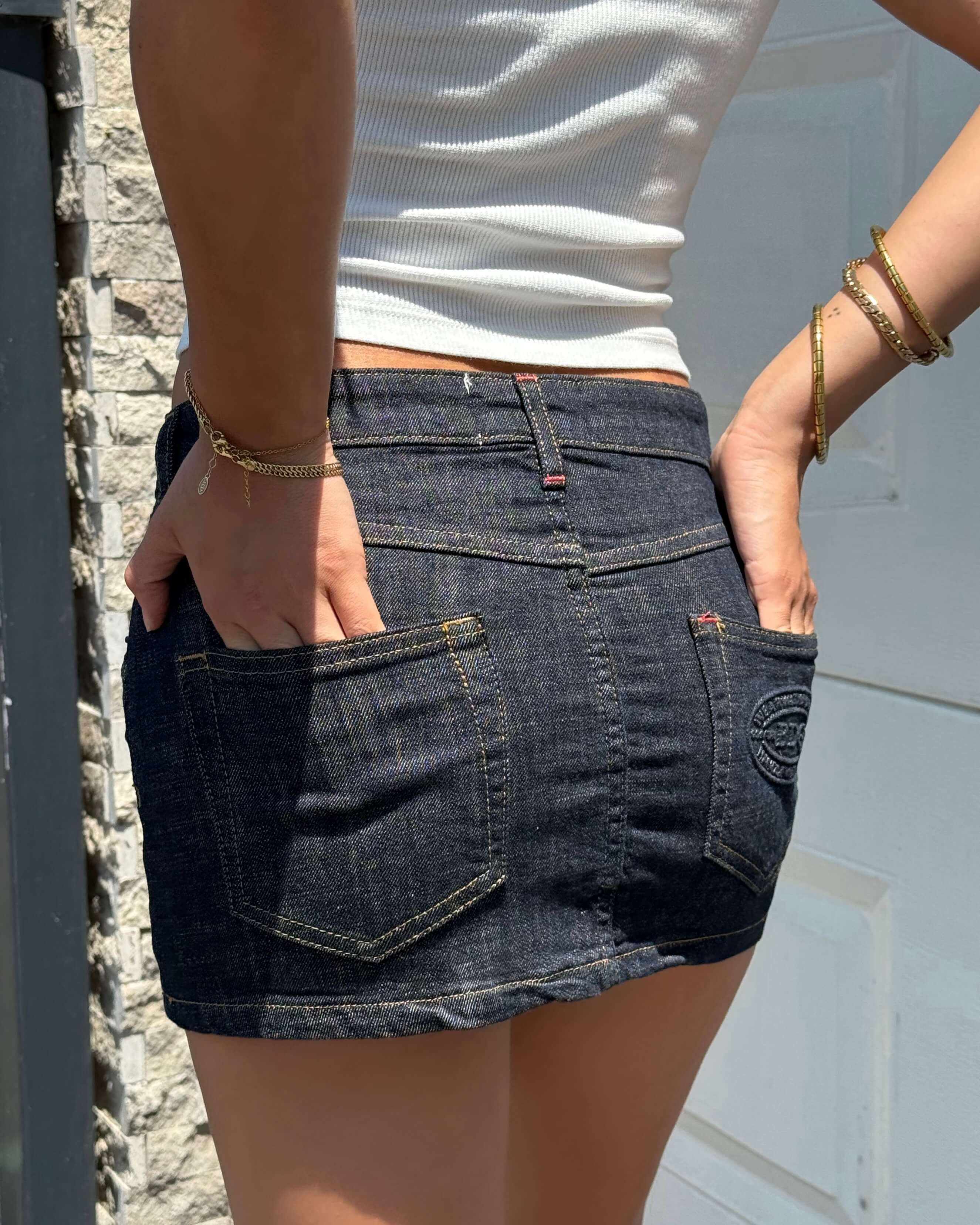 CIDE NAVY BLUE ÖNÜ ÇAPRAZ DİKİŞLİ MİNİ ETEK