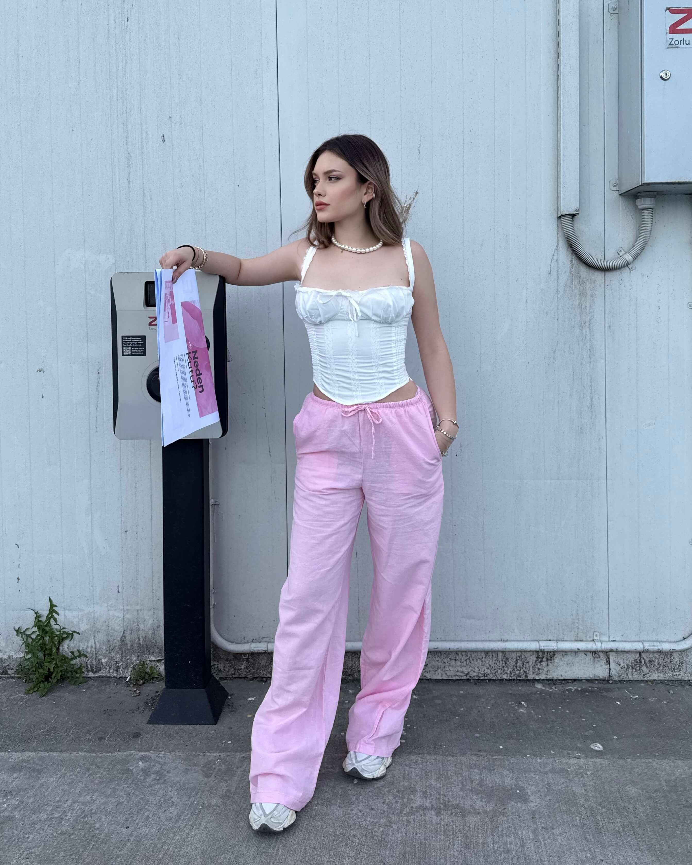 TOLEA PINK KETEN PANTOLON
