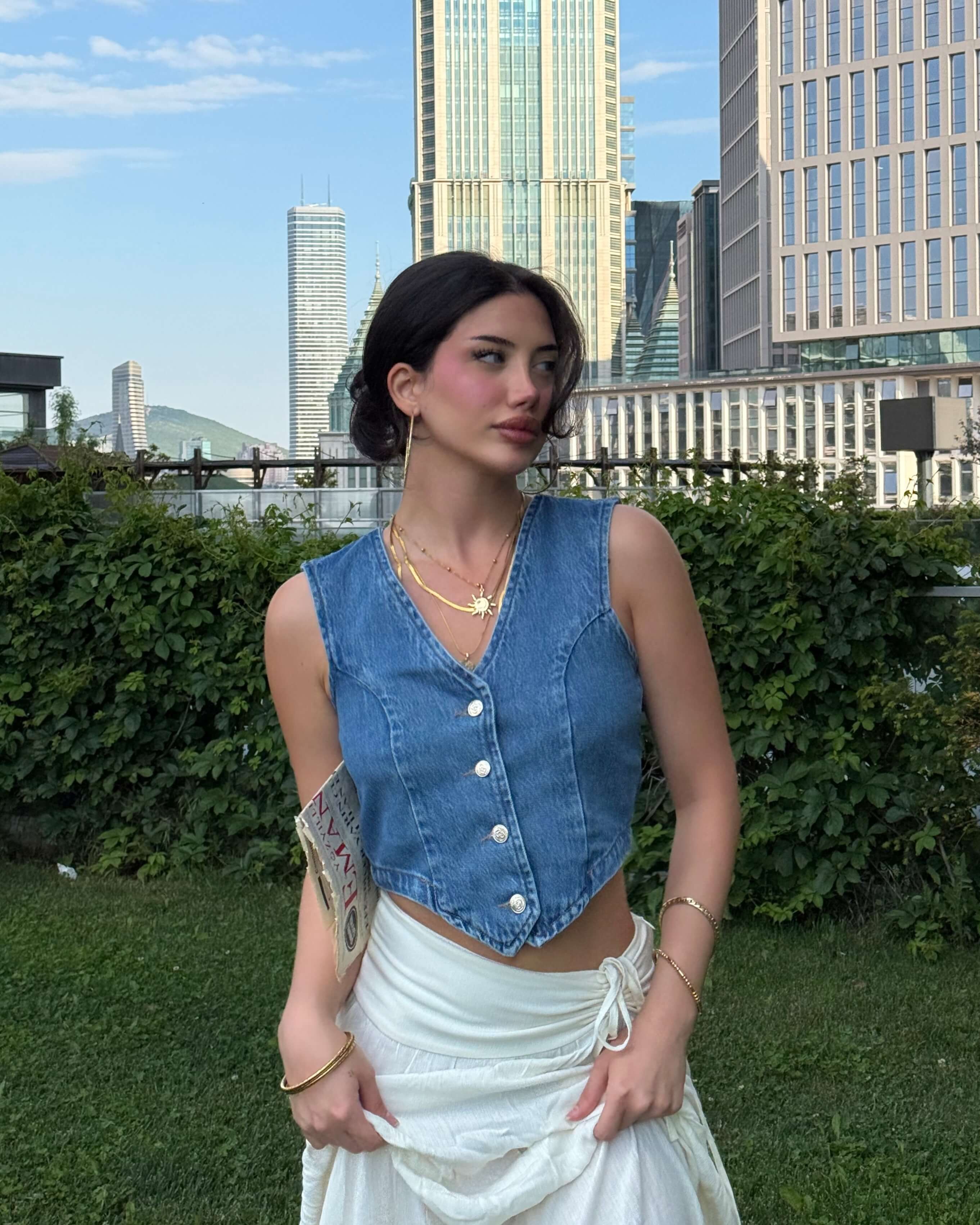 FLYNN BLUE KOT DÜĞMELİ YELEK