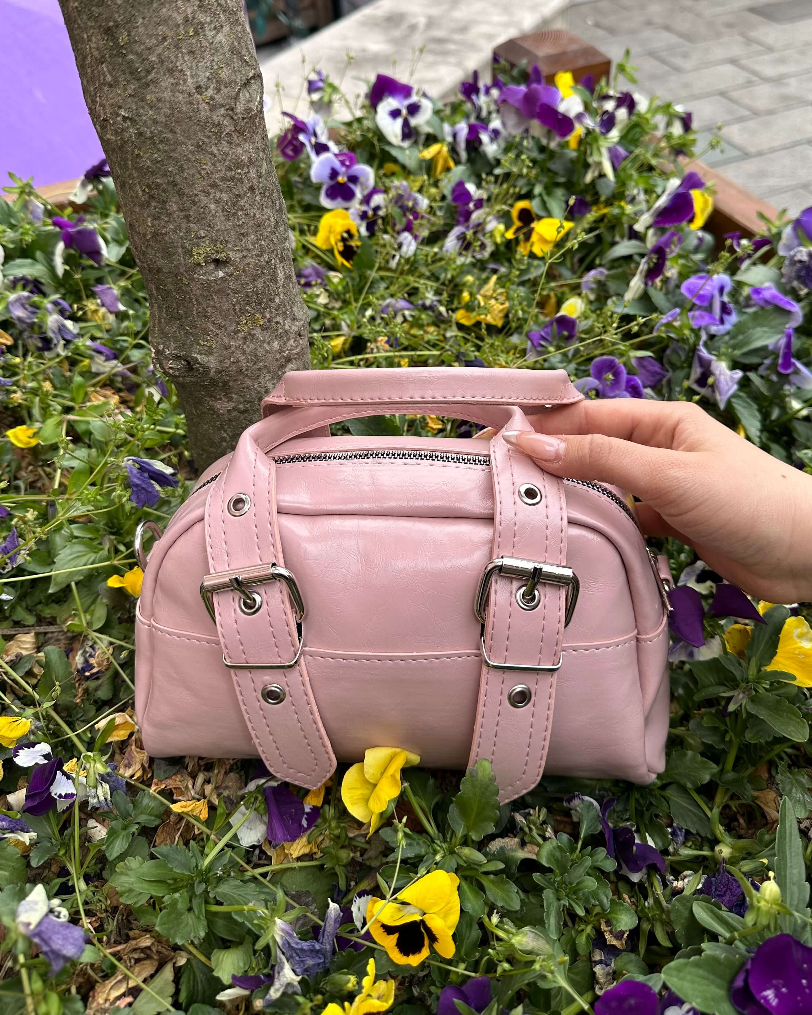 ZWILL POWDER PINK KEMER DETAYLI EL ÇANTASI