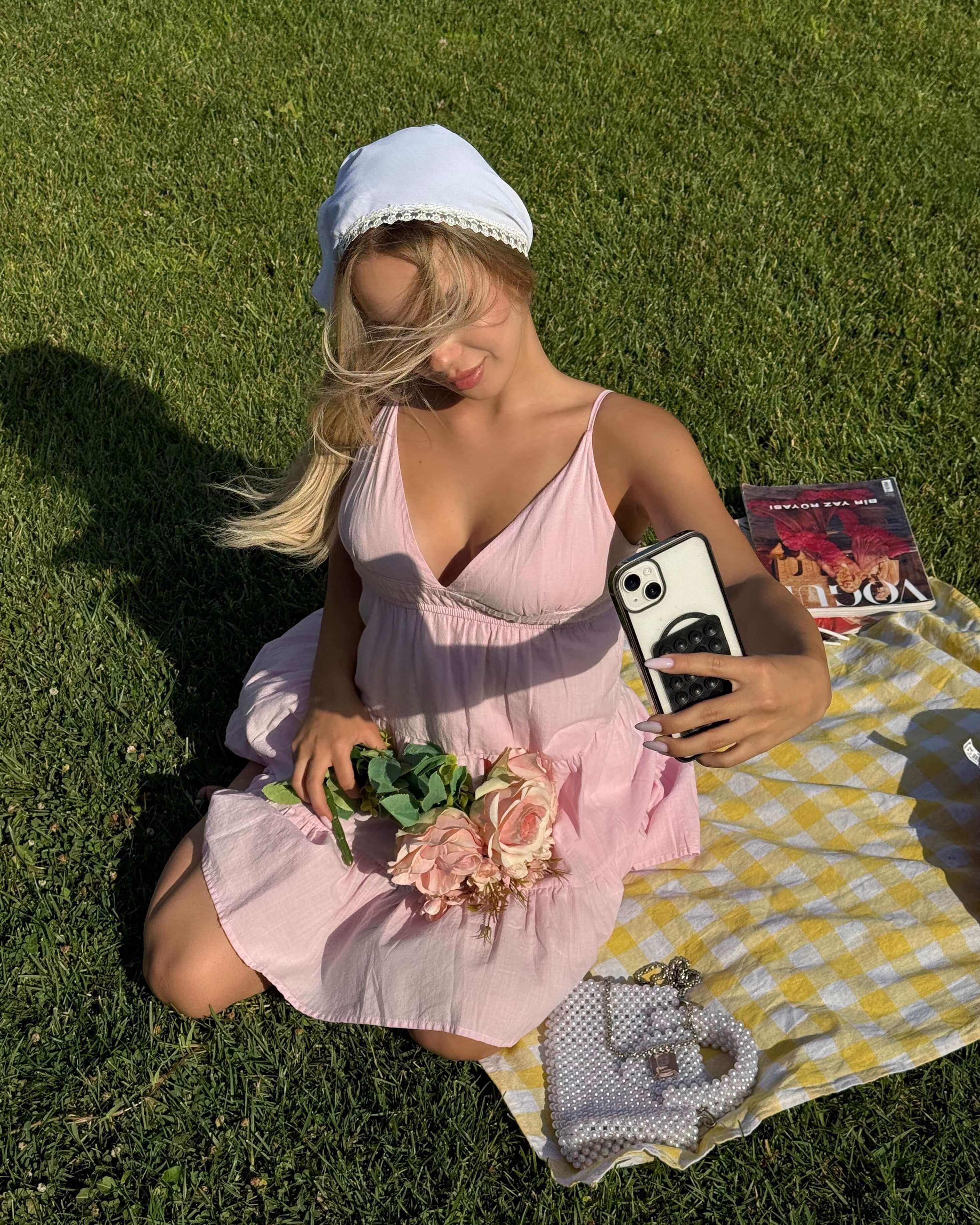 SRUHE PINK ARKASI BAĞCIKLI KETEN ELBİSE