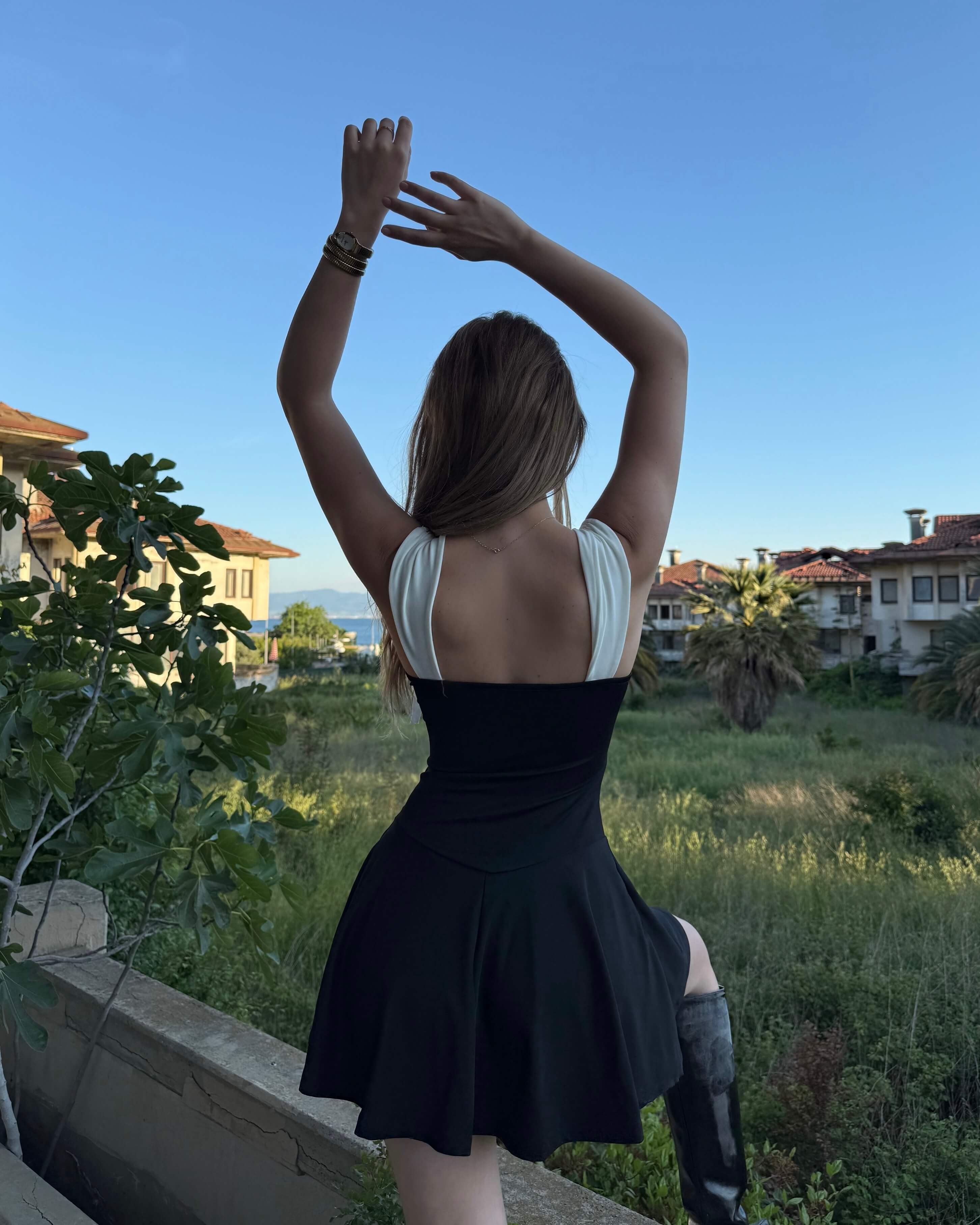 RENASE BLACK DRAPE DETAY ELBİSE