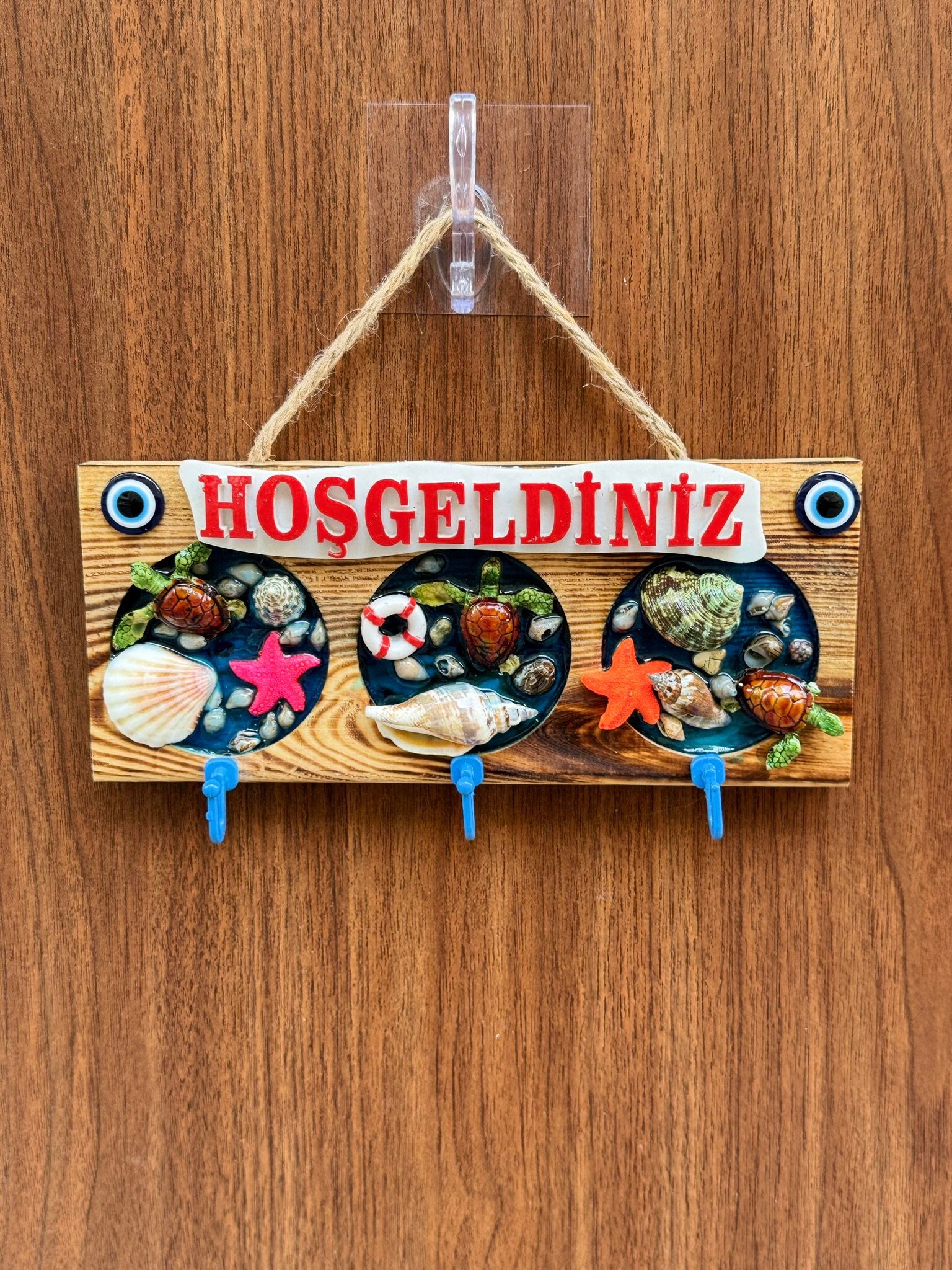 Ahşap Eskitme Anahtarlık Askısı Hoş Geldiniz Welcome 