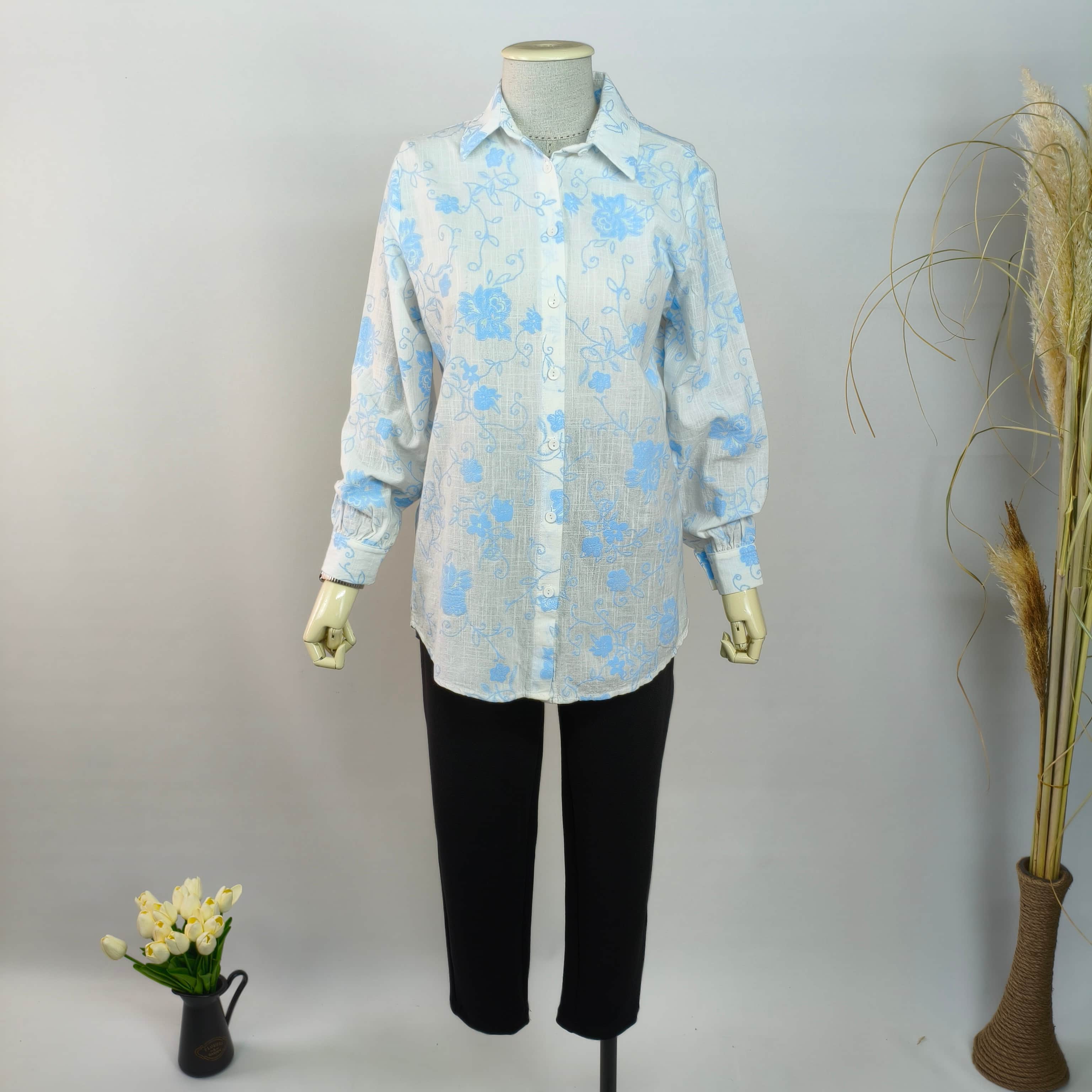 Keten Tunik 2906 - Mavi Desenli