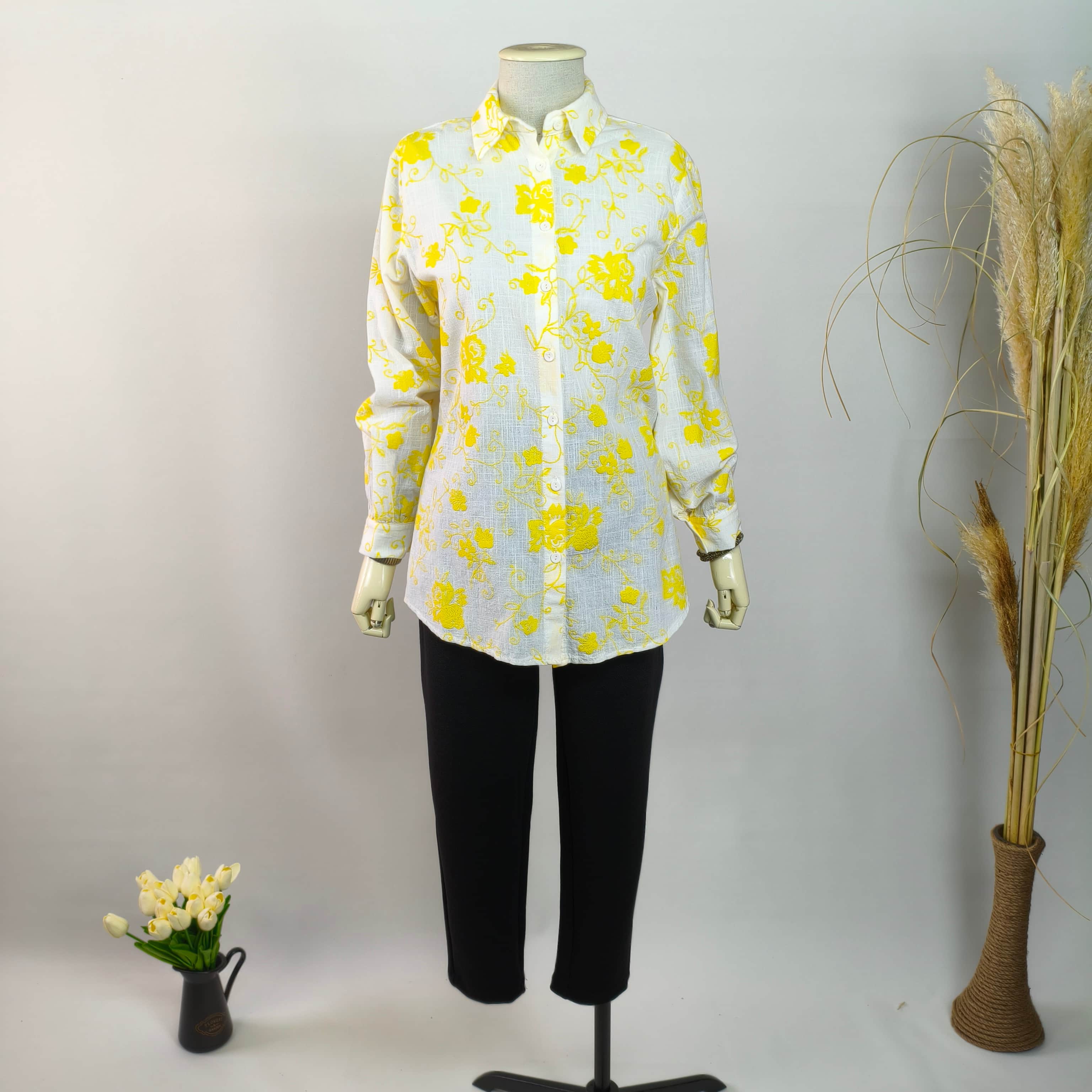 Keten Tunik 2906 - Sarı Desenli