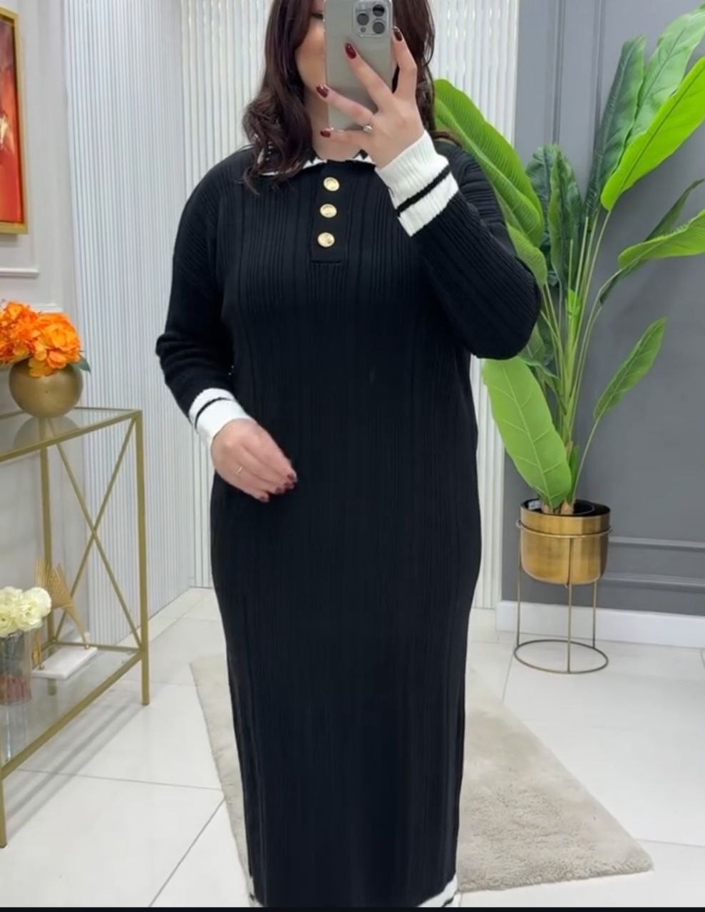 TRİKO DÜĞMELİ GÖMLEK YAKA ÇOBAN DİKİŞLİ ELBİSE CKK300