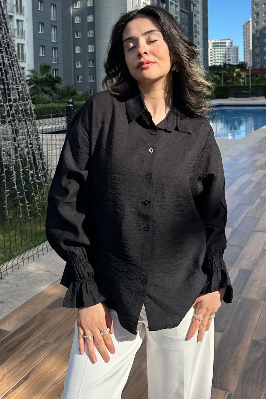 CCK KOLU LASTİK DETAYLI GÖMLEK 