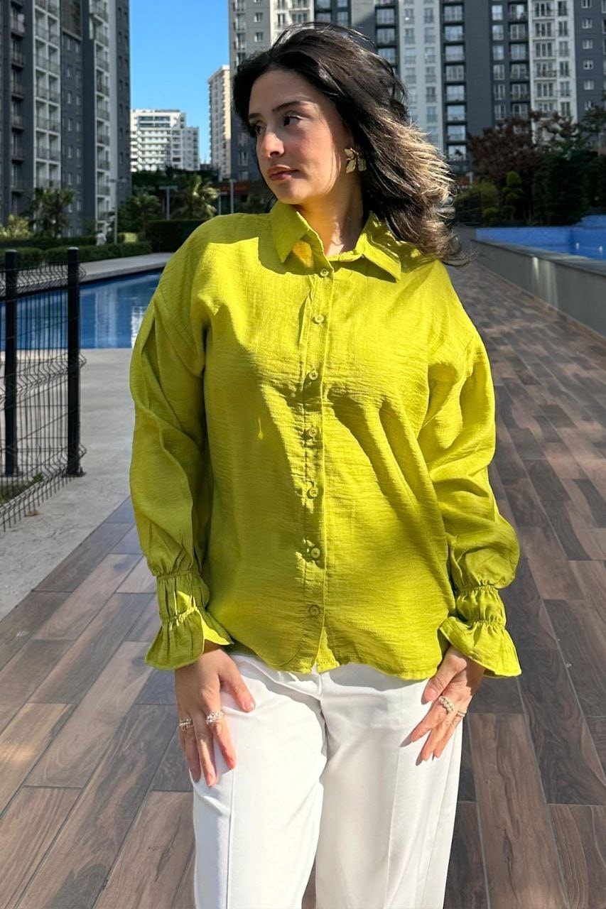 CCK KOLU LASTİK DETAYLI GÖMLEK 