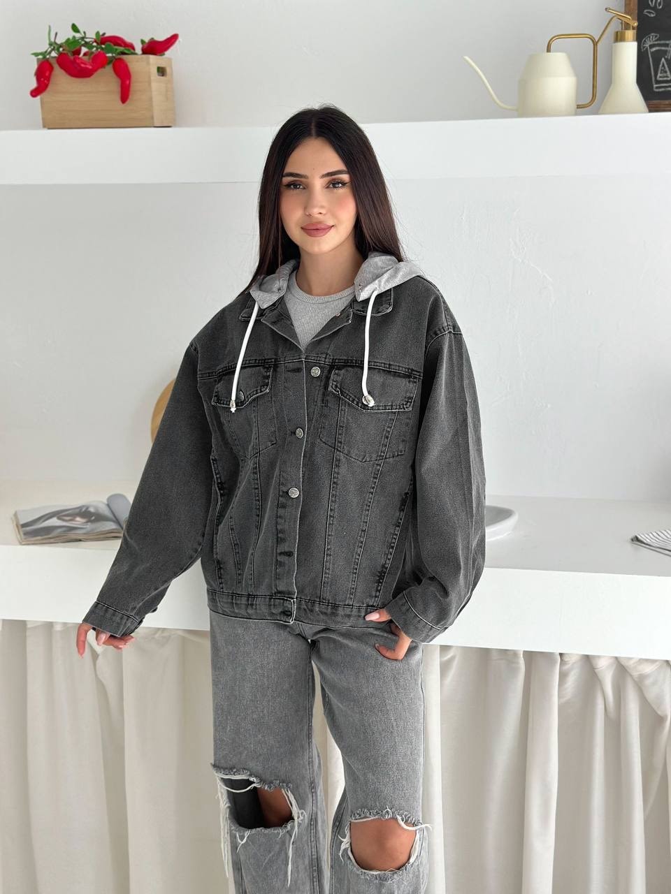 OVERSİZE KAPÜŞONLU CEPLİ GÖMLEK CEKET NOA2146