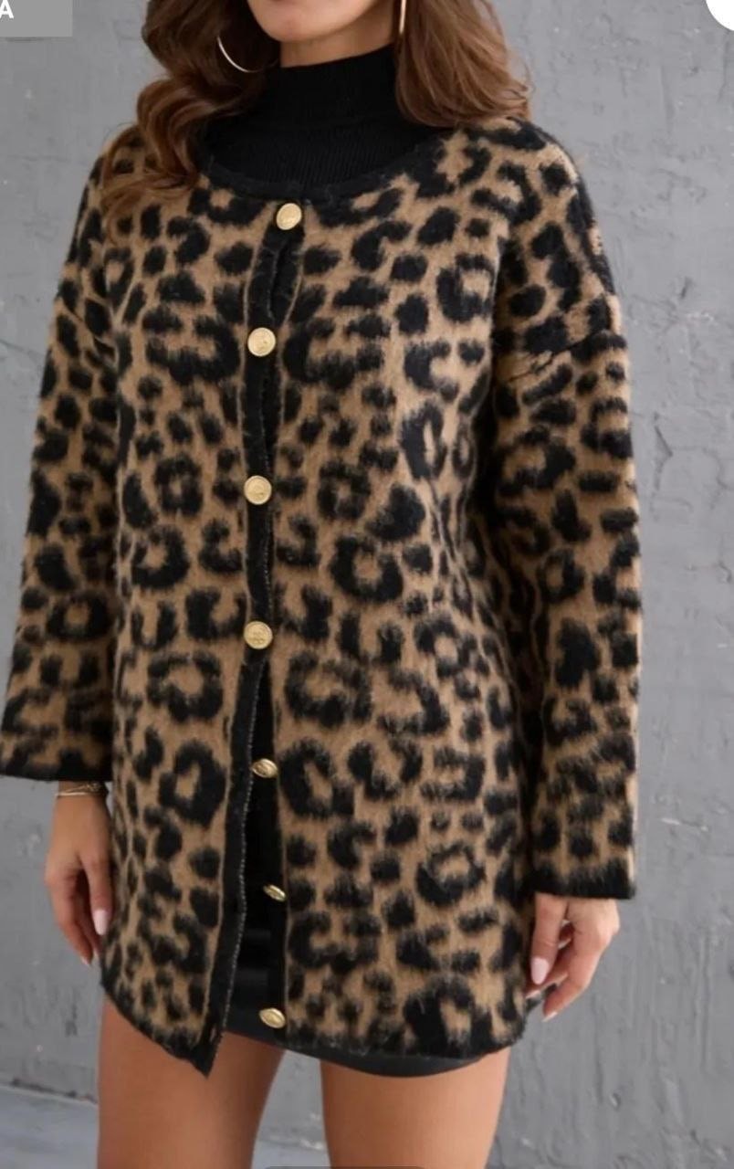 CCK TRİKO LEOPAR DESENLİ YÜNLÜ HIRKA 