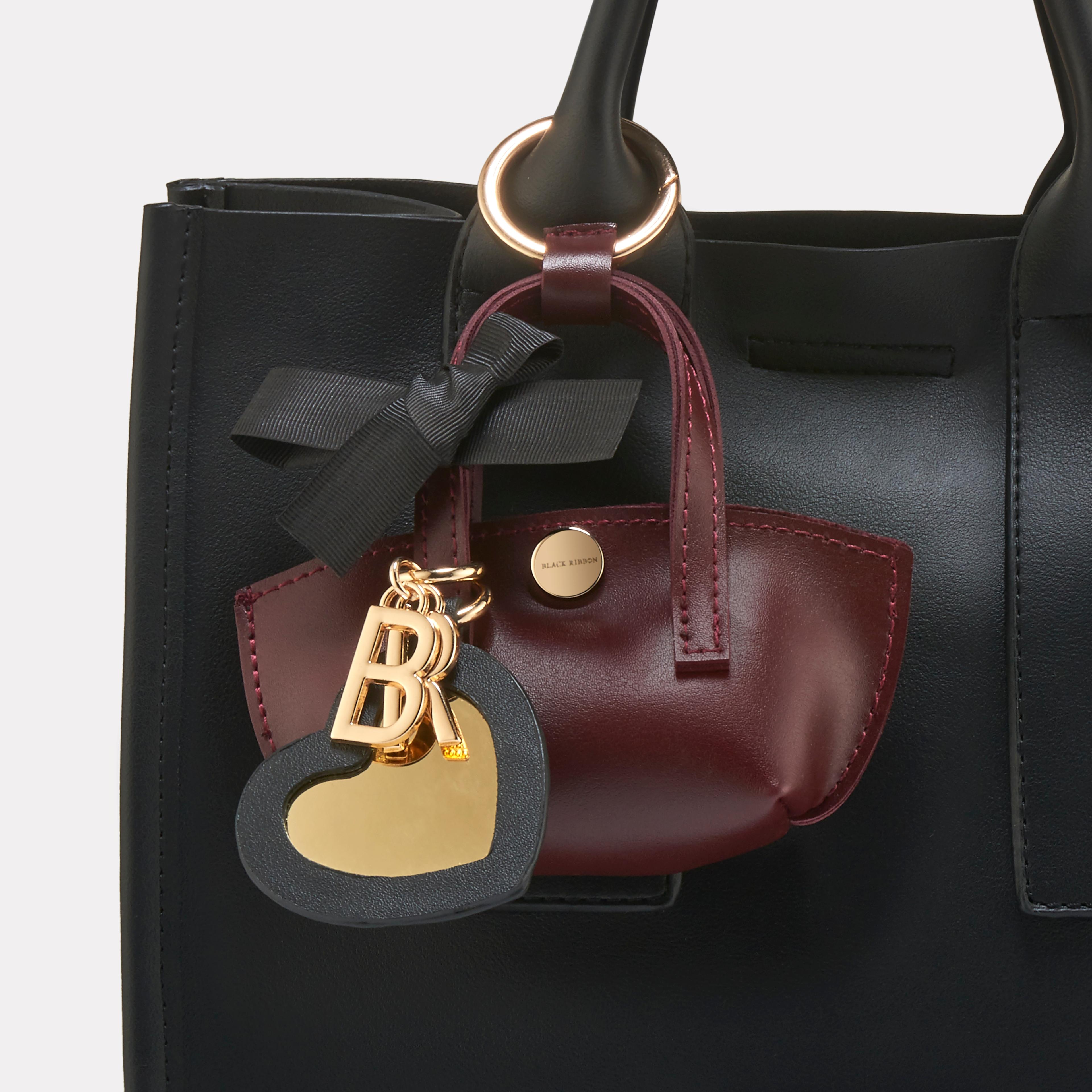 Siyah Mini Çanta Charm - Bordo