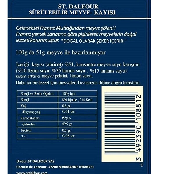 Kayısı Sürülebilir Meyve Reçeli 284 gr.