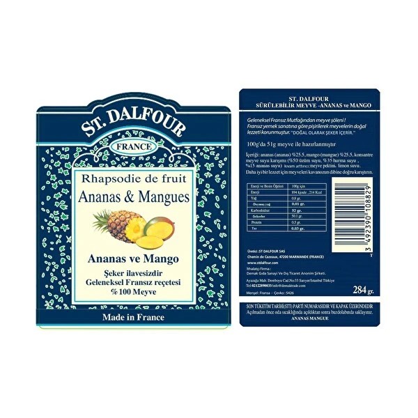 Ananas & Mango Sürülebilir Meyve Reçeli 284 gr.