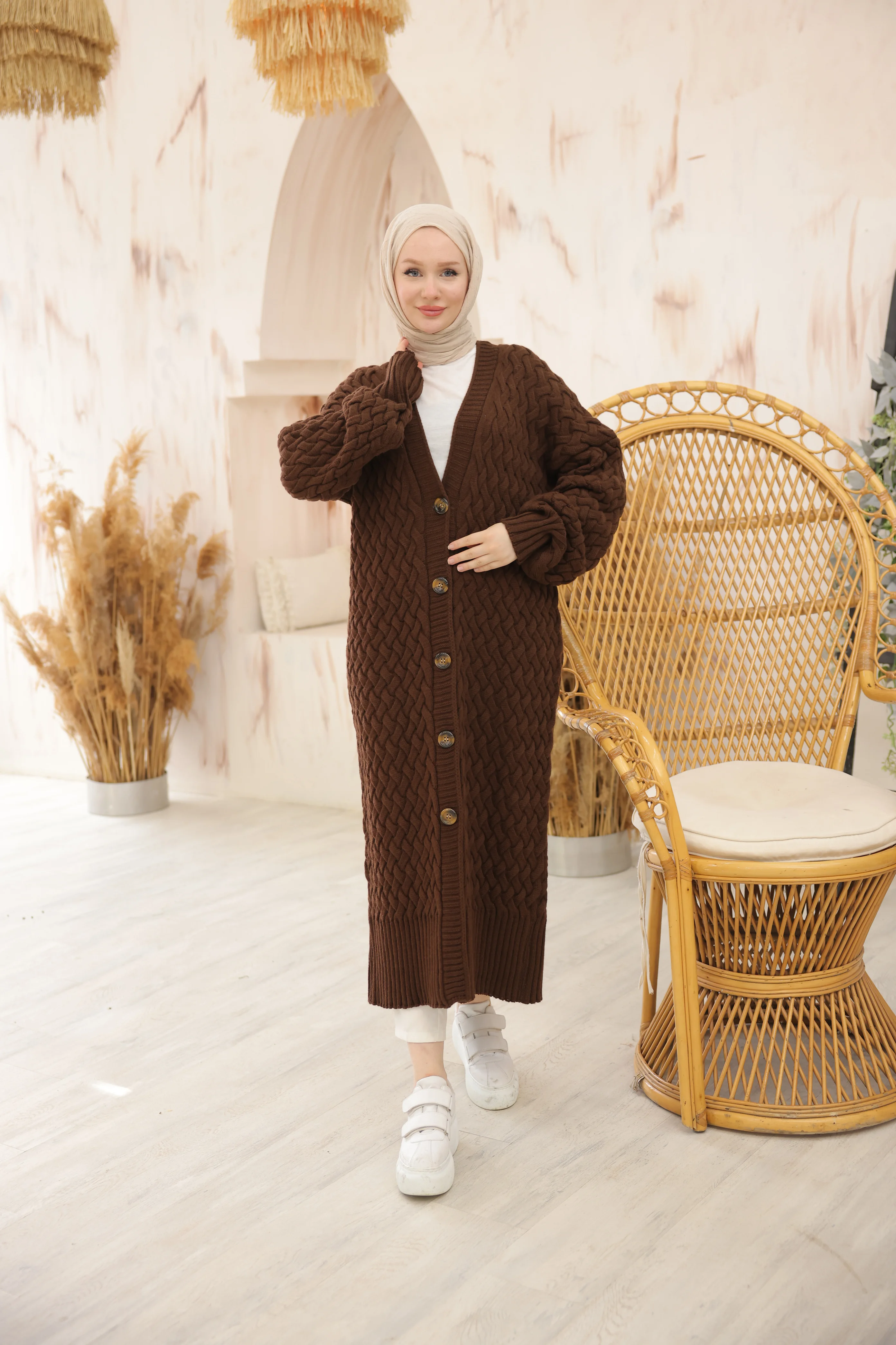 Ankanoor Örgü Desen Triko Hırka ANKA252013 - kahve