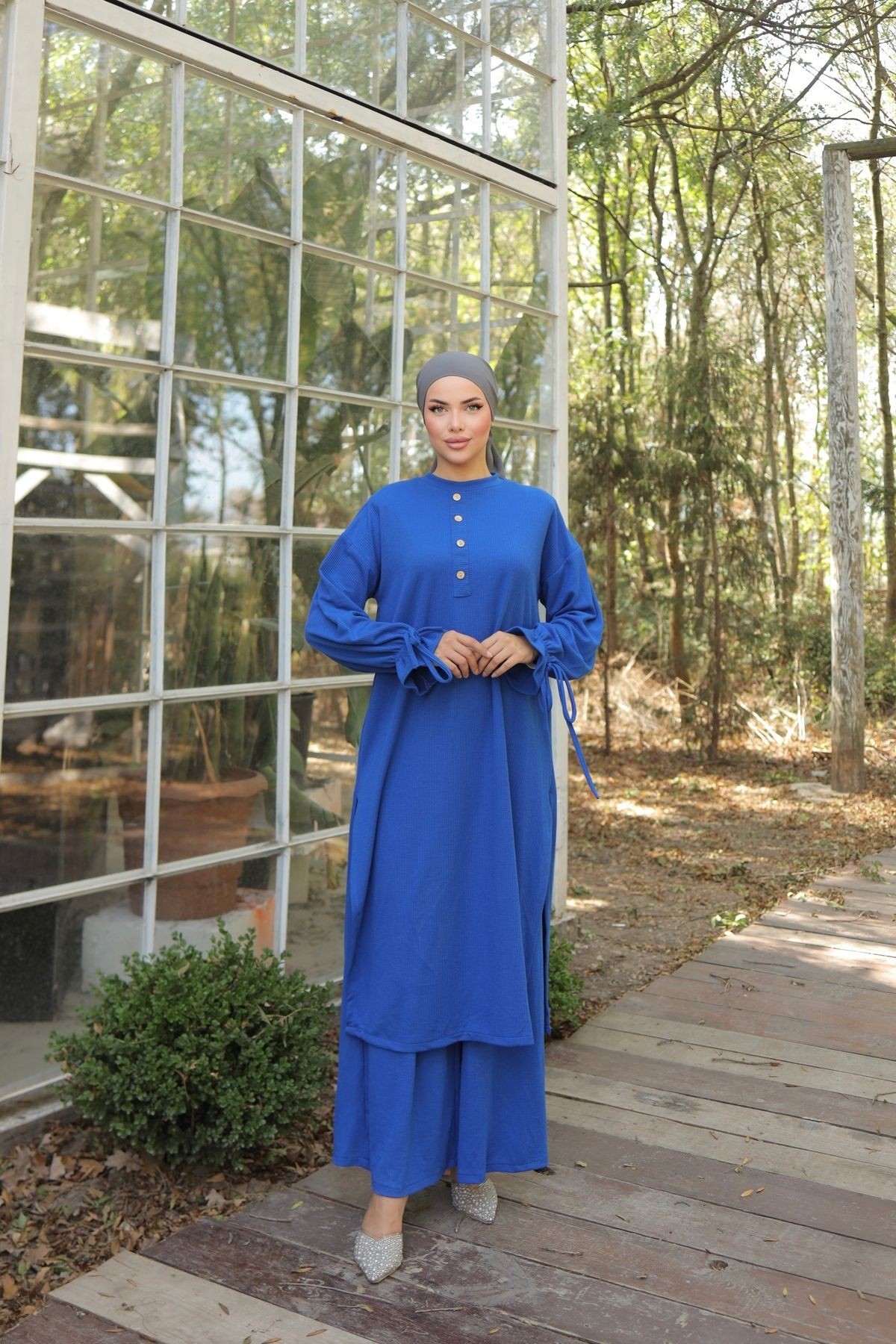 Ankanoor Bej Düğme Detaylı Örme Pantolon Takım Anka256020