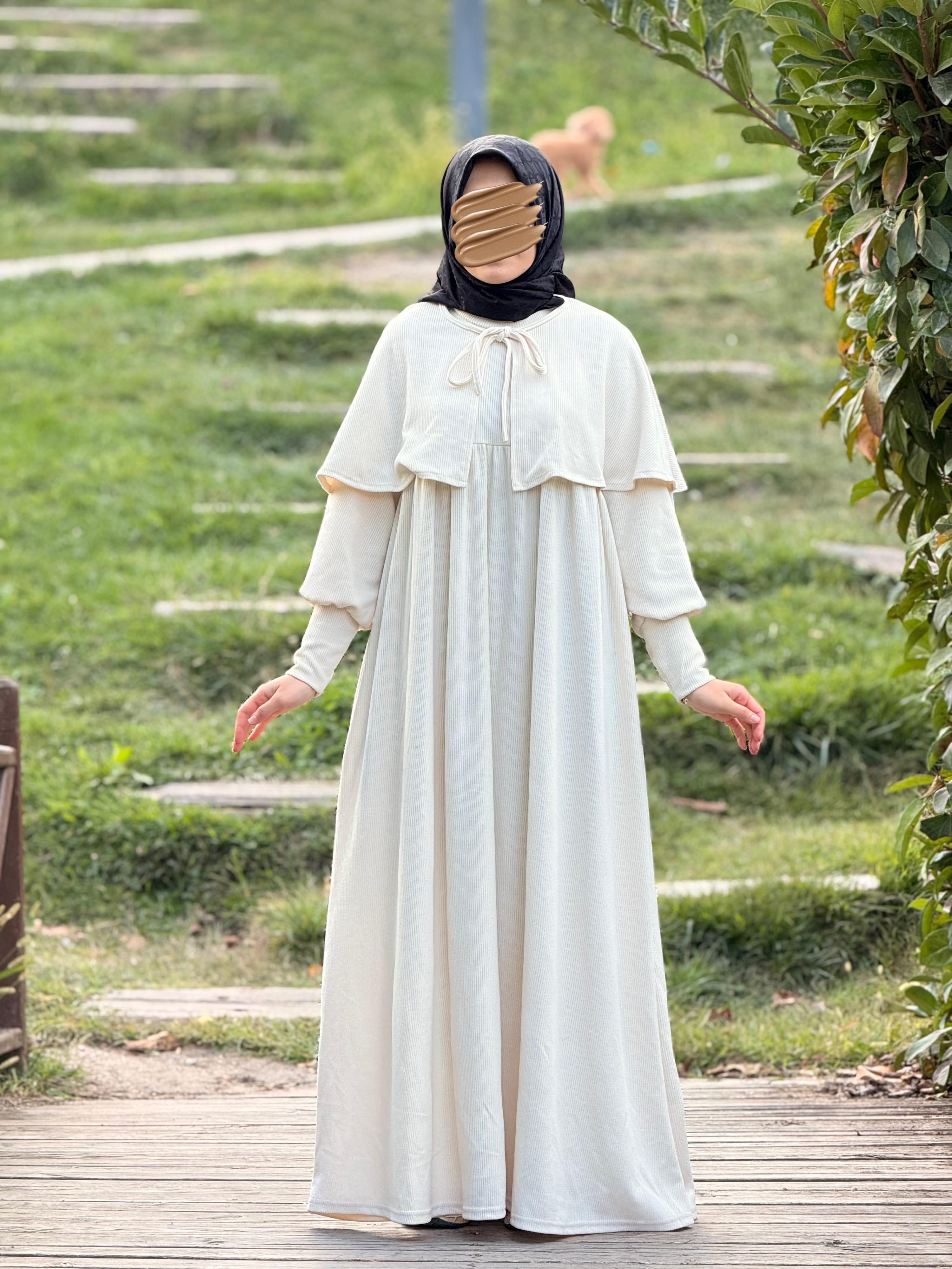 Ankanoor Pelerinli Örme Elbise ANKA255108 - ekru