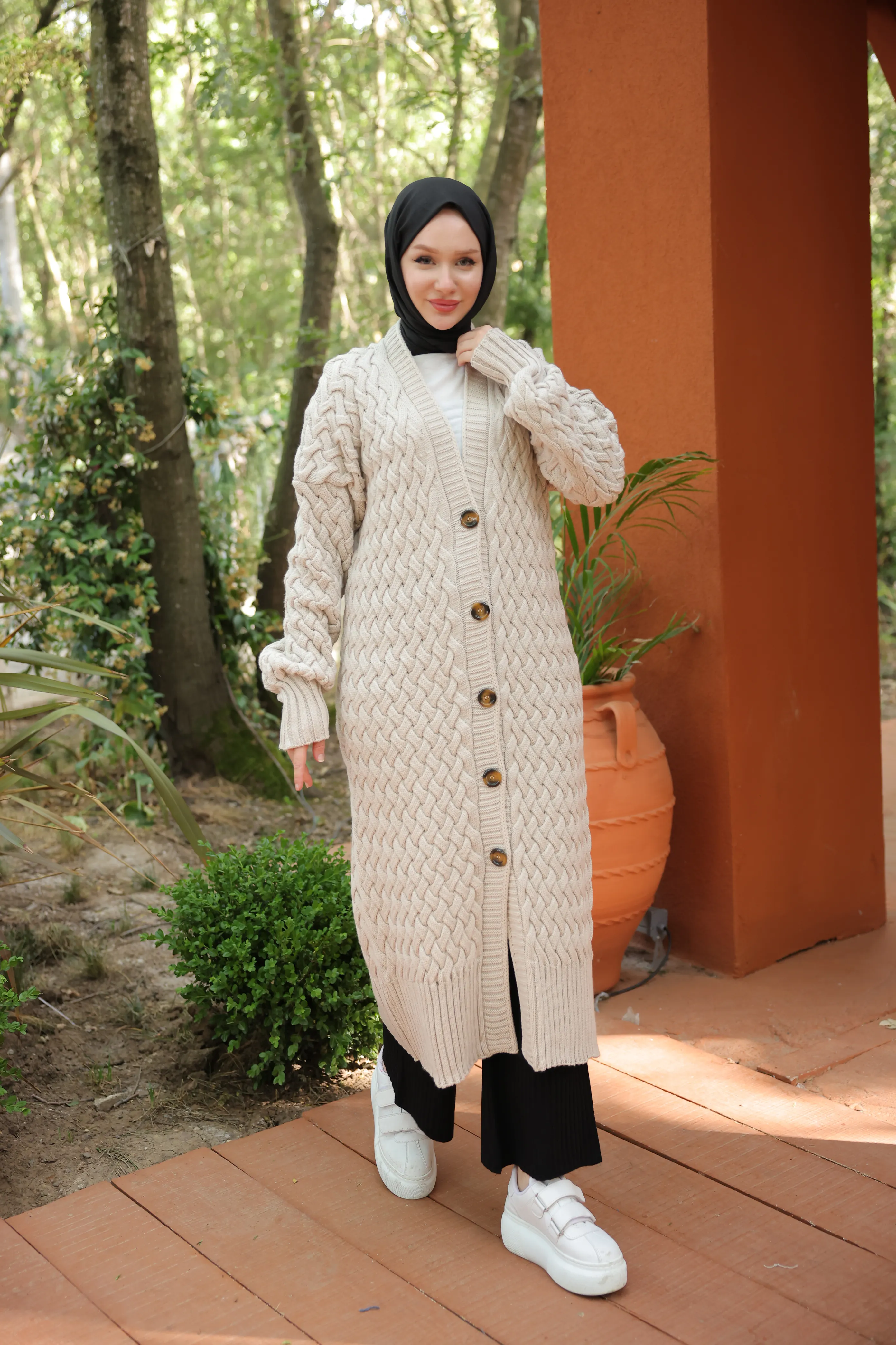 Ankanoor Örgü Desen Triko Hırka ANKA252013 - bej