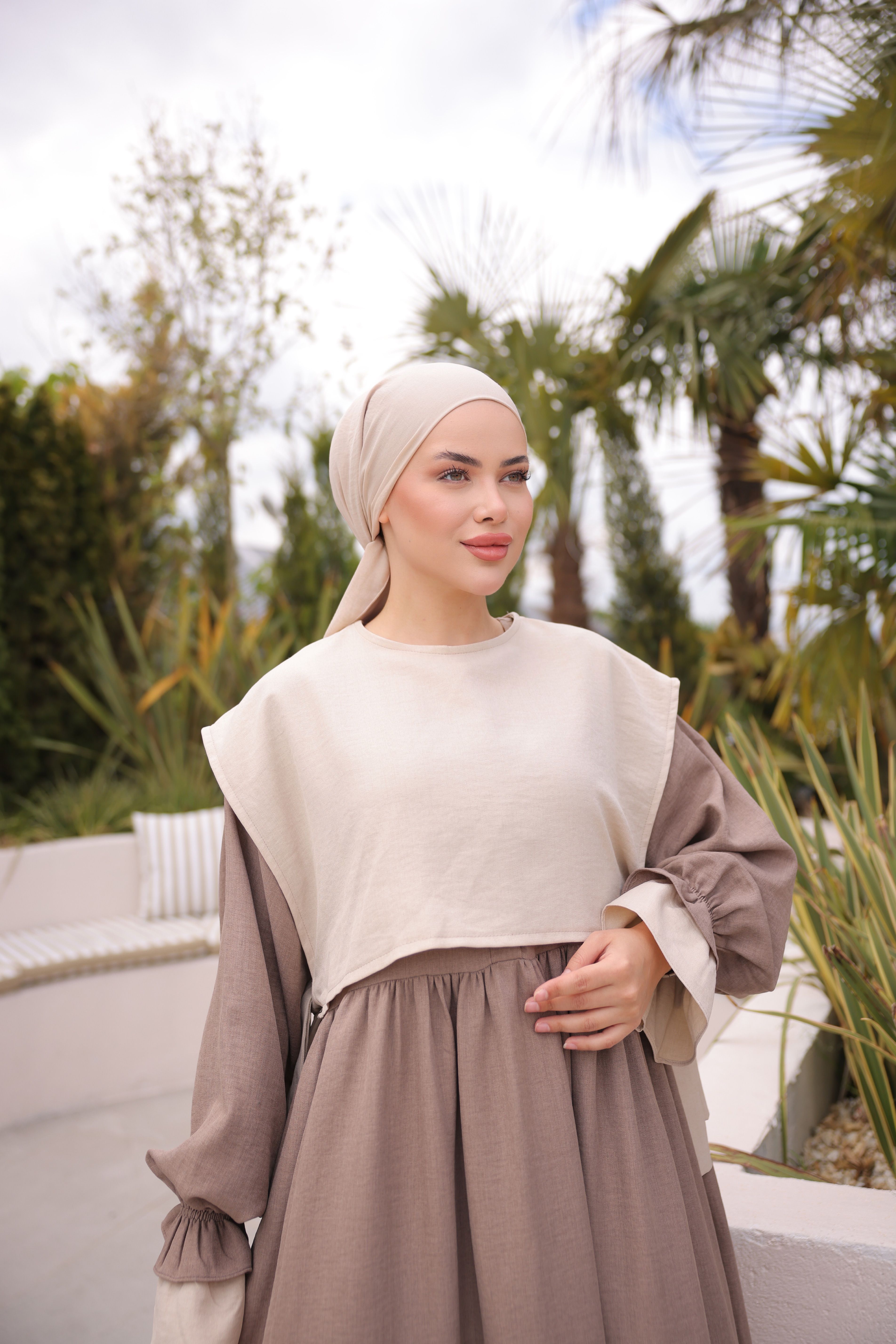 Ankanoor Önlüklü Oversize Keten Elbise Anka255095
