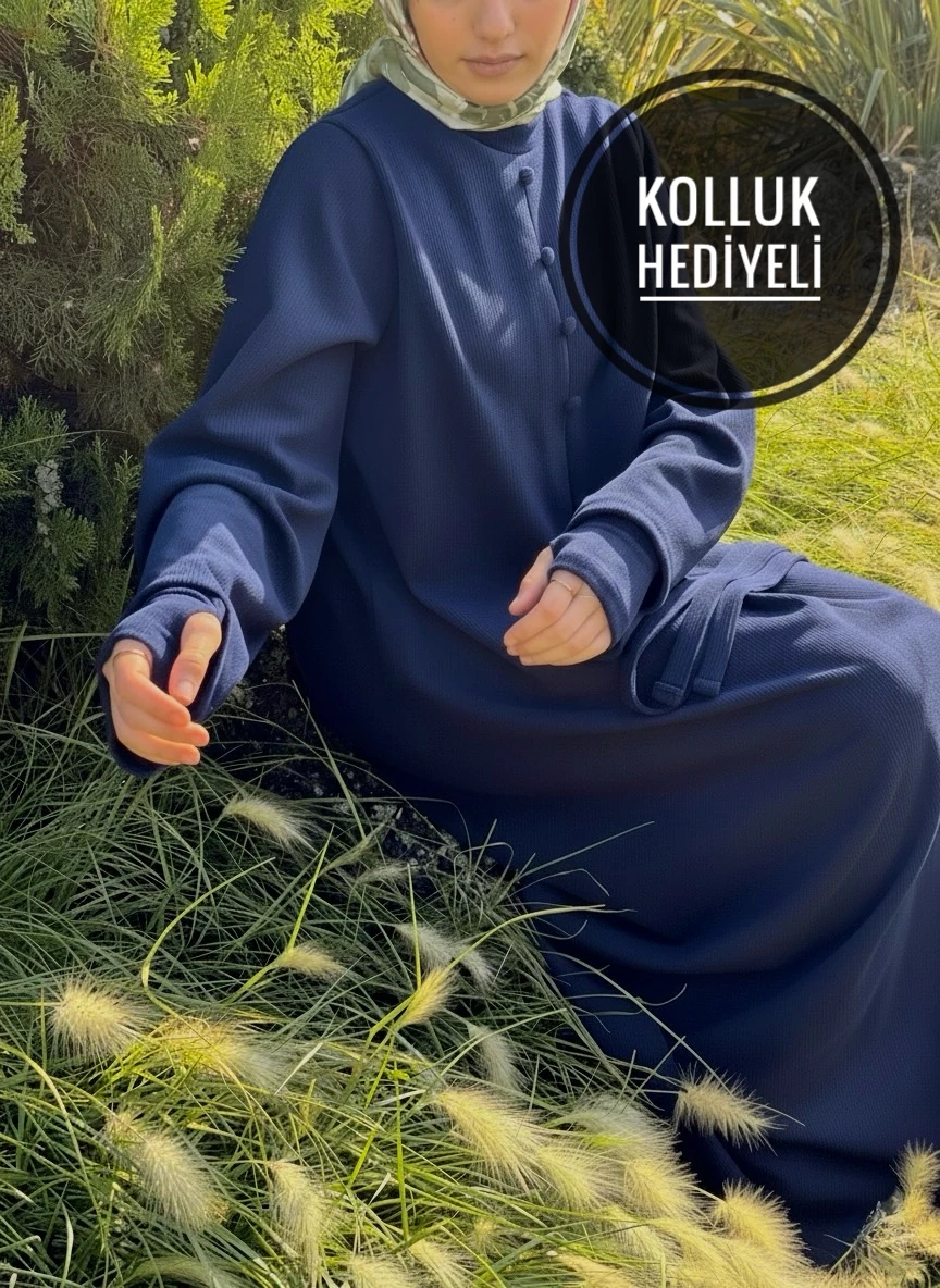 Ankanoor Kaplama Düğmeli Kolluklu Örme Elbise ANKA255114 - lacivert