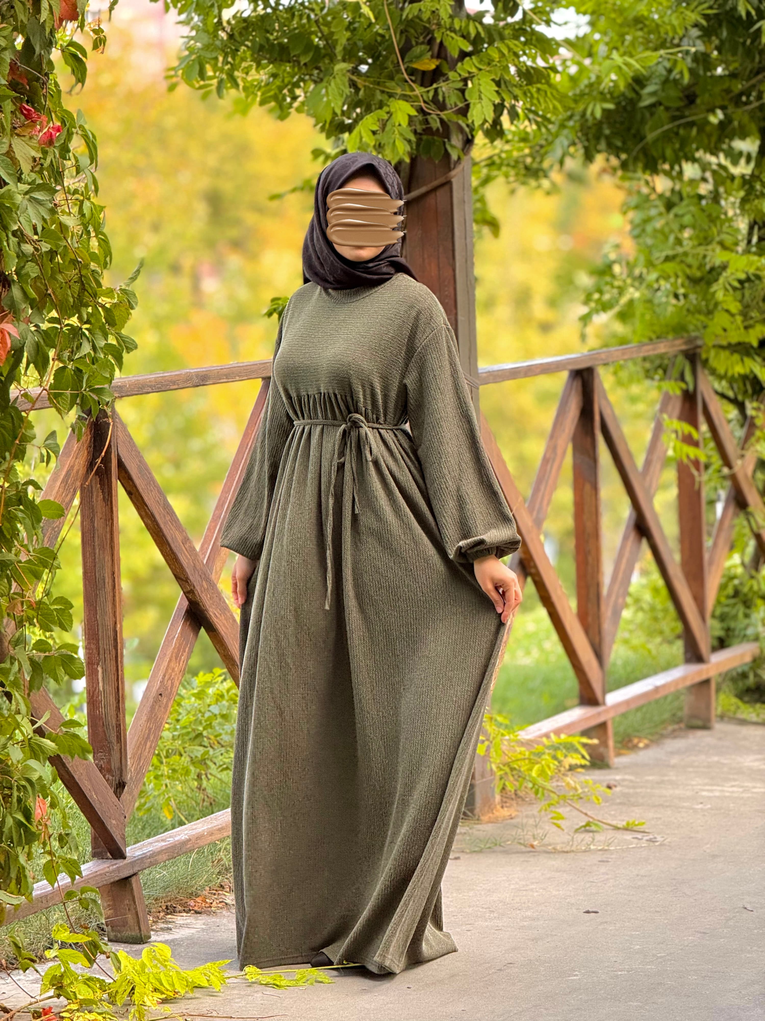 Ankanoor Robalı Oversize Örme Elbise ANKA255110 - haki̇