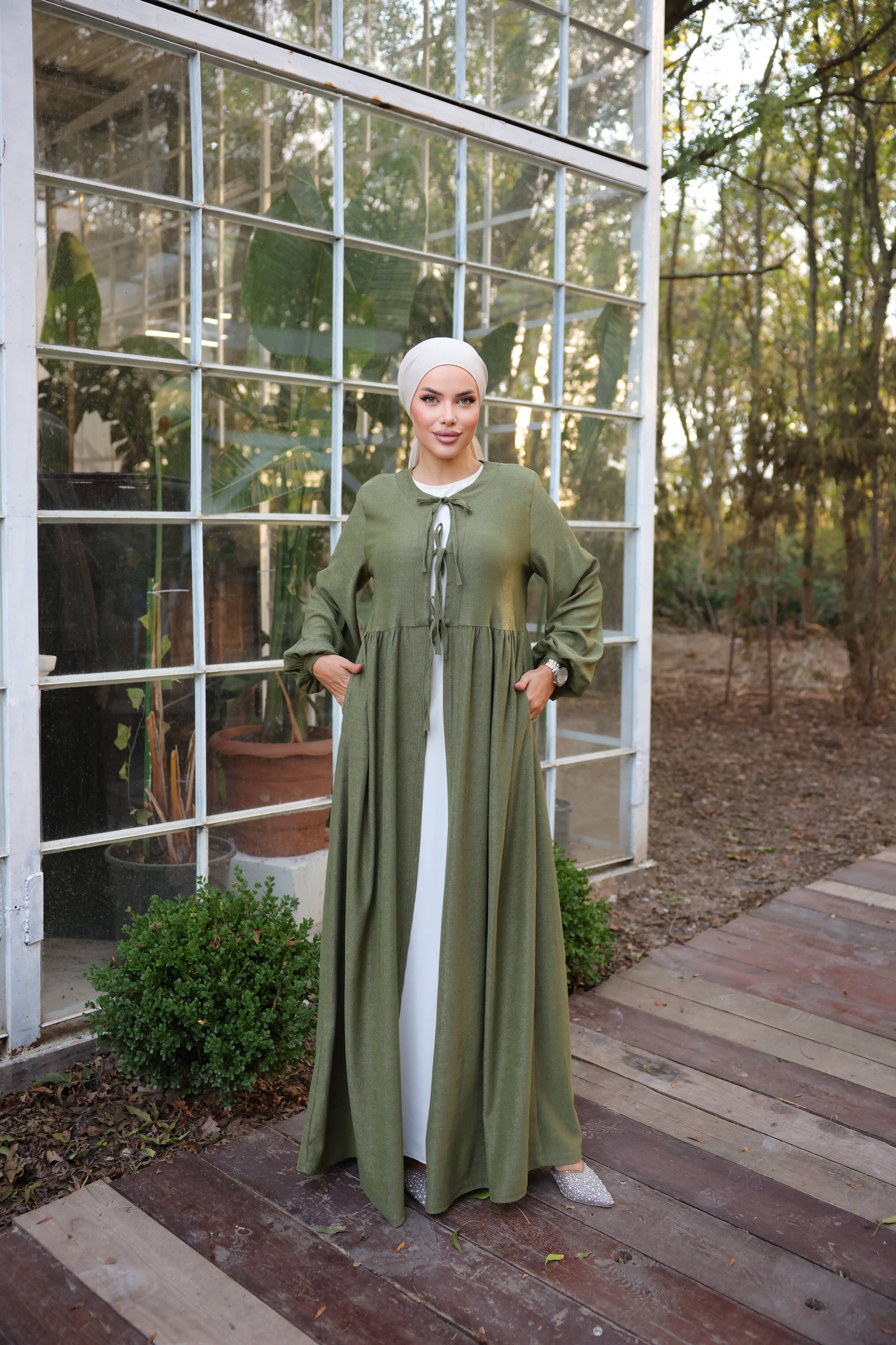 Ankanoor Haki Bel Büzgülü 3 Biyeli Kimono Anka258024