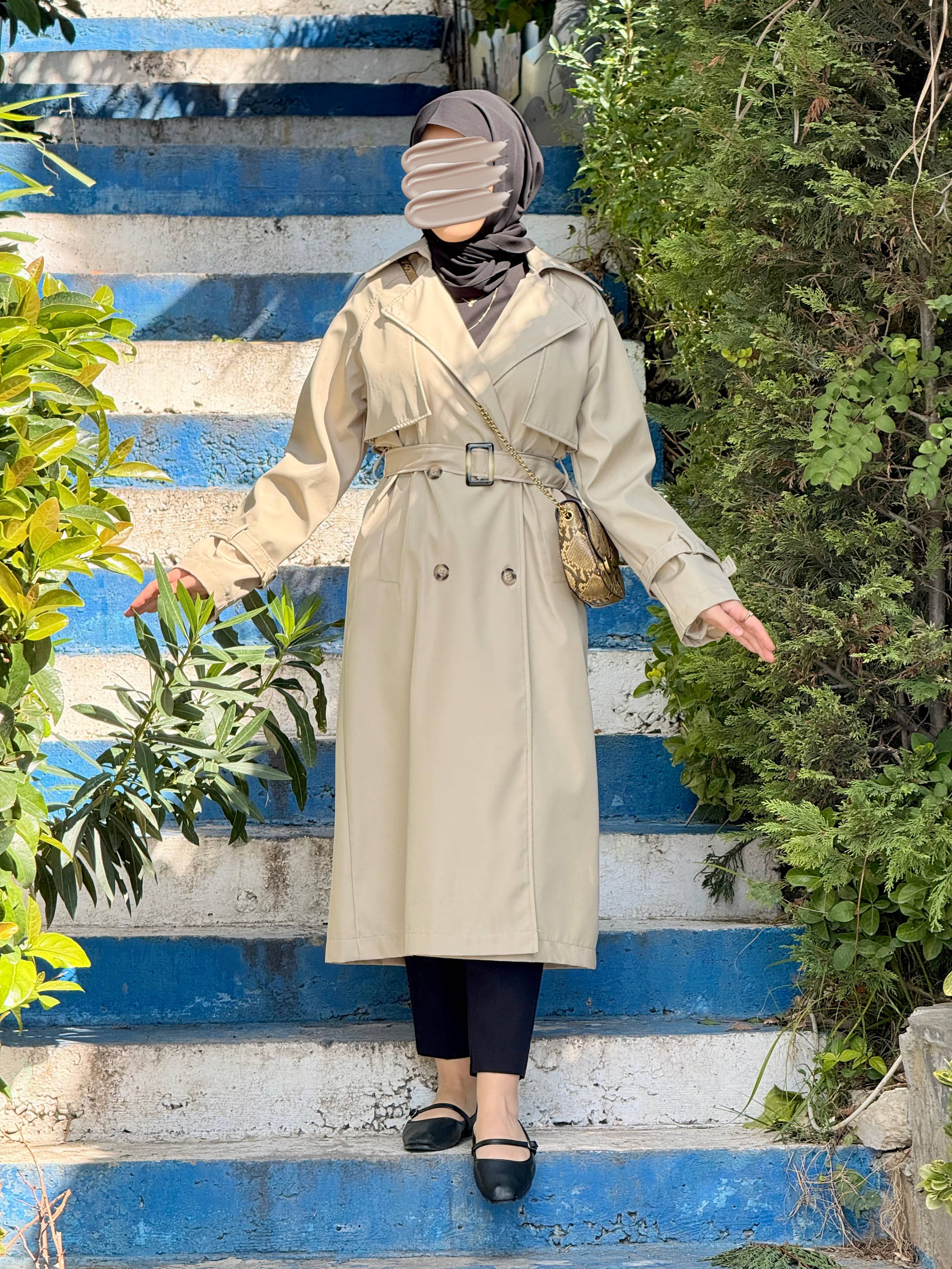Ankanoor Tesettür Maxi Boy Trençkot ANKA252000 - açık bej