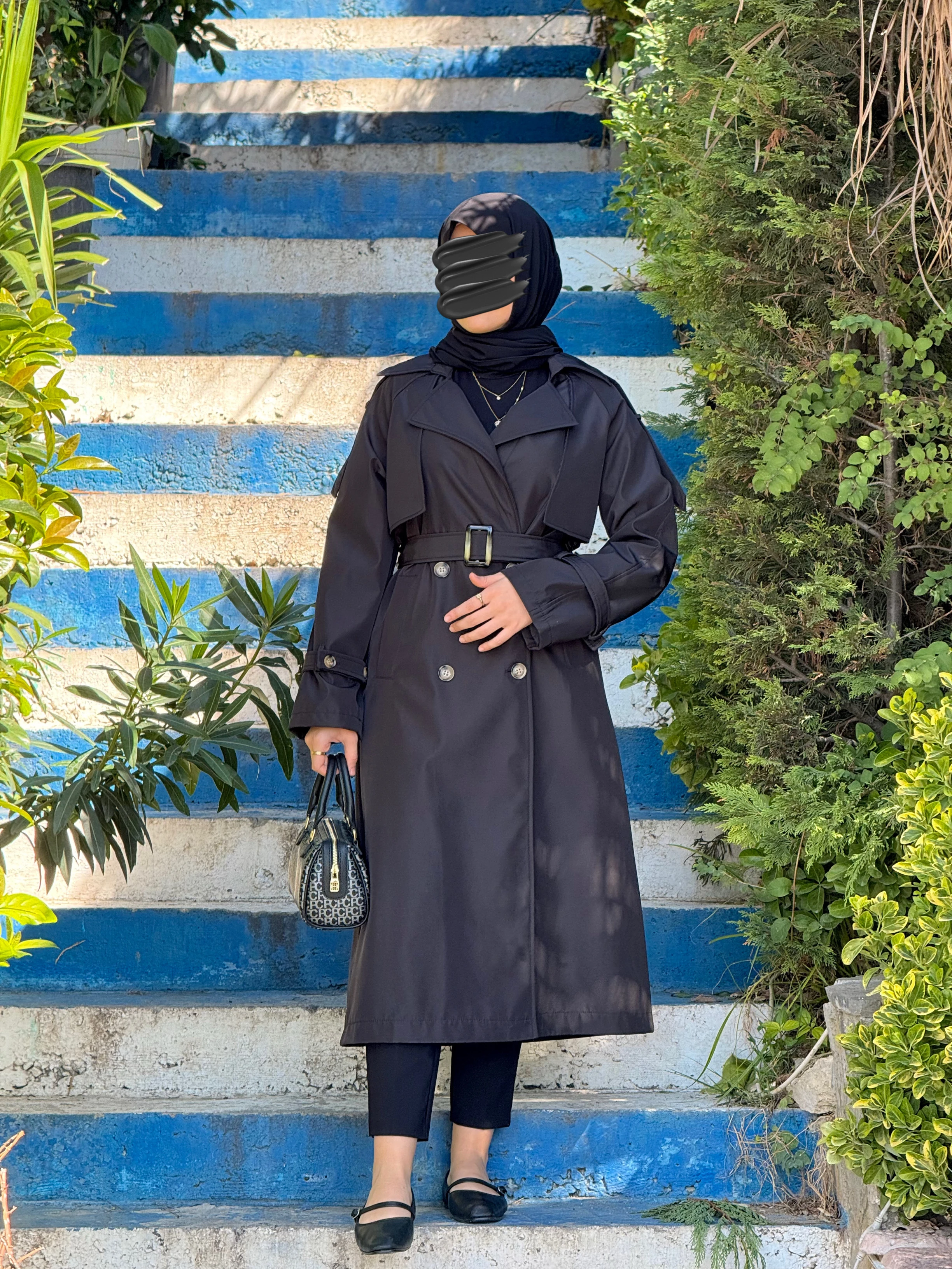 Ankanoor Tesettür Maxi Boy Trençkot ANKA252000 - siyah