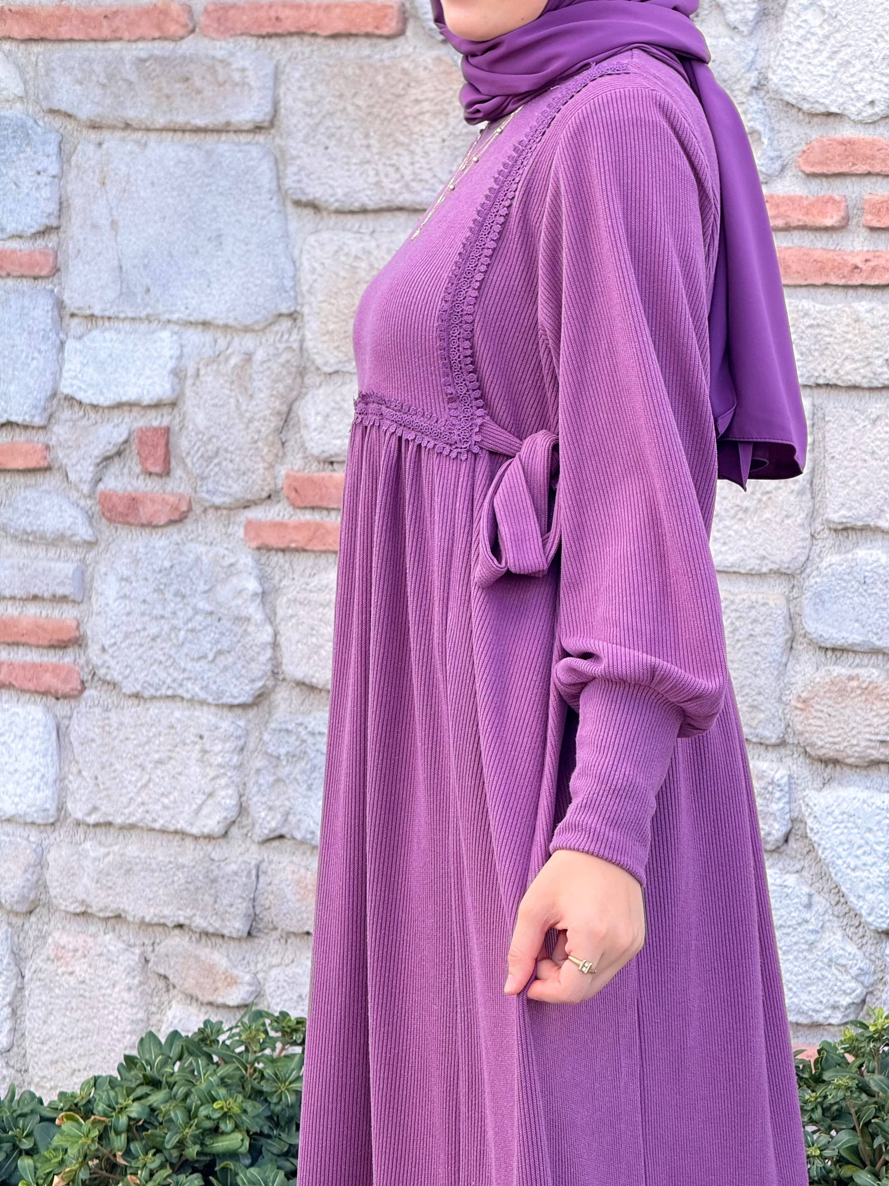 Ankanoor Yandan Bağlamalı Dantelli Örme Elbise Anka255105