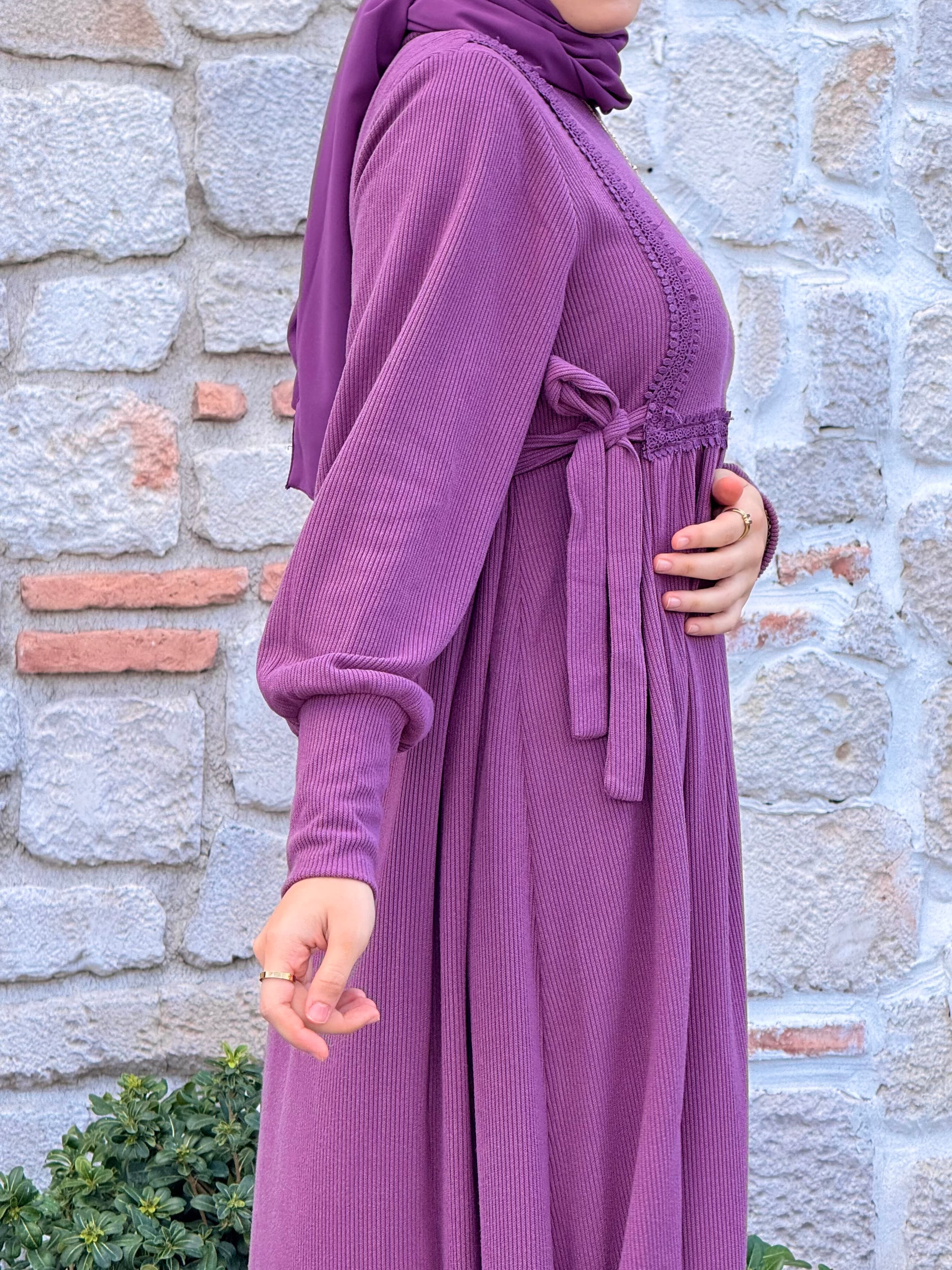 Ankanoor Yandan Bağlamalı Dantelli Örme Elbise Anka255105