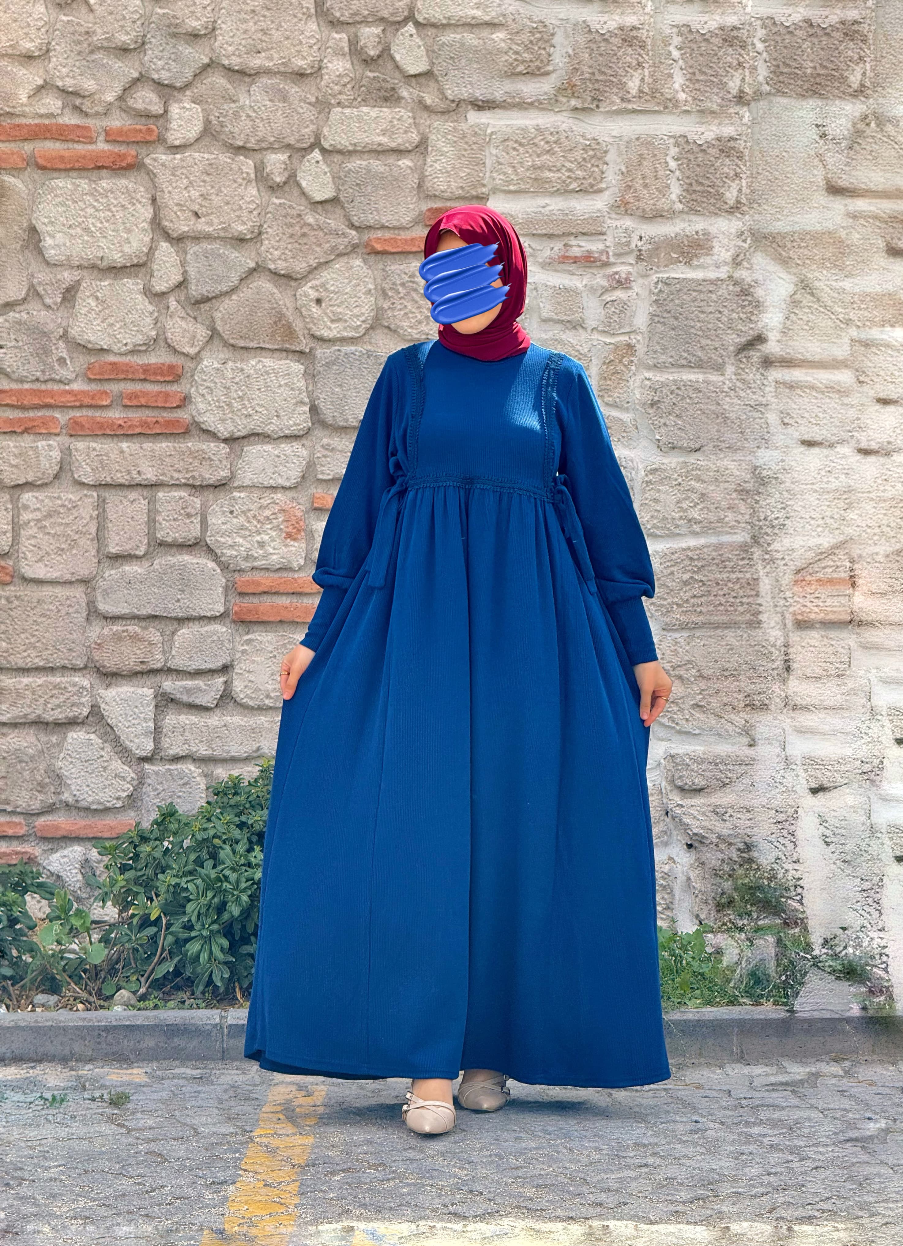 Ankanoor Yandan Bağlamalı Dantelli Örme Elbise Anka255105 - lacivert
