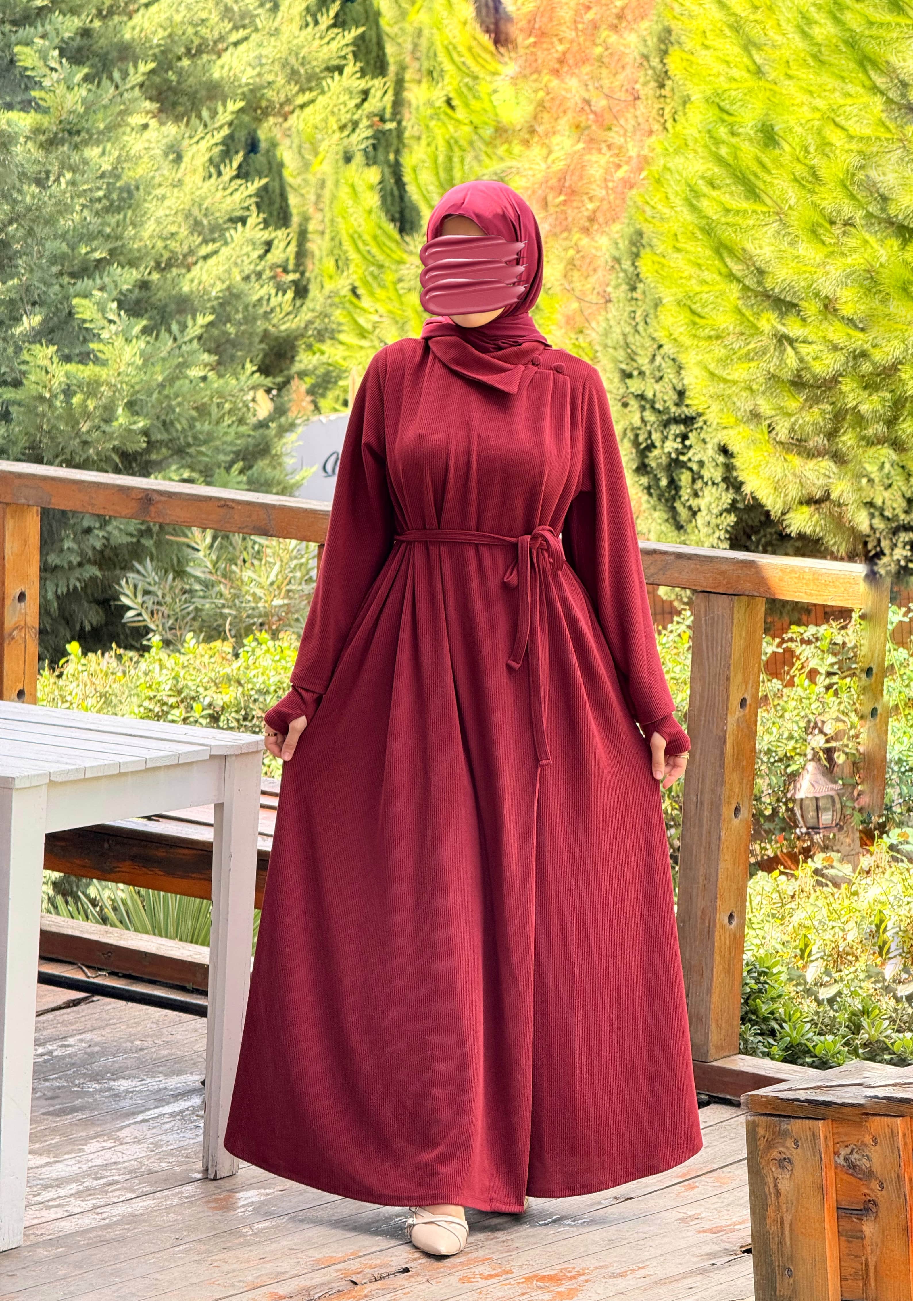 Ankanoor Anvelop Kolluklu Örme Ferace&Elbise Anka255103 - bordo