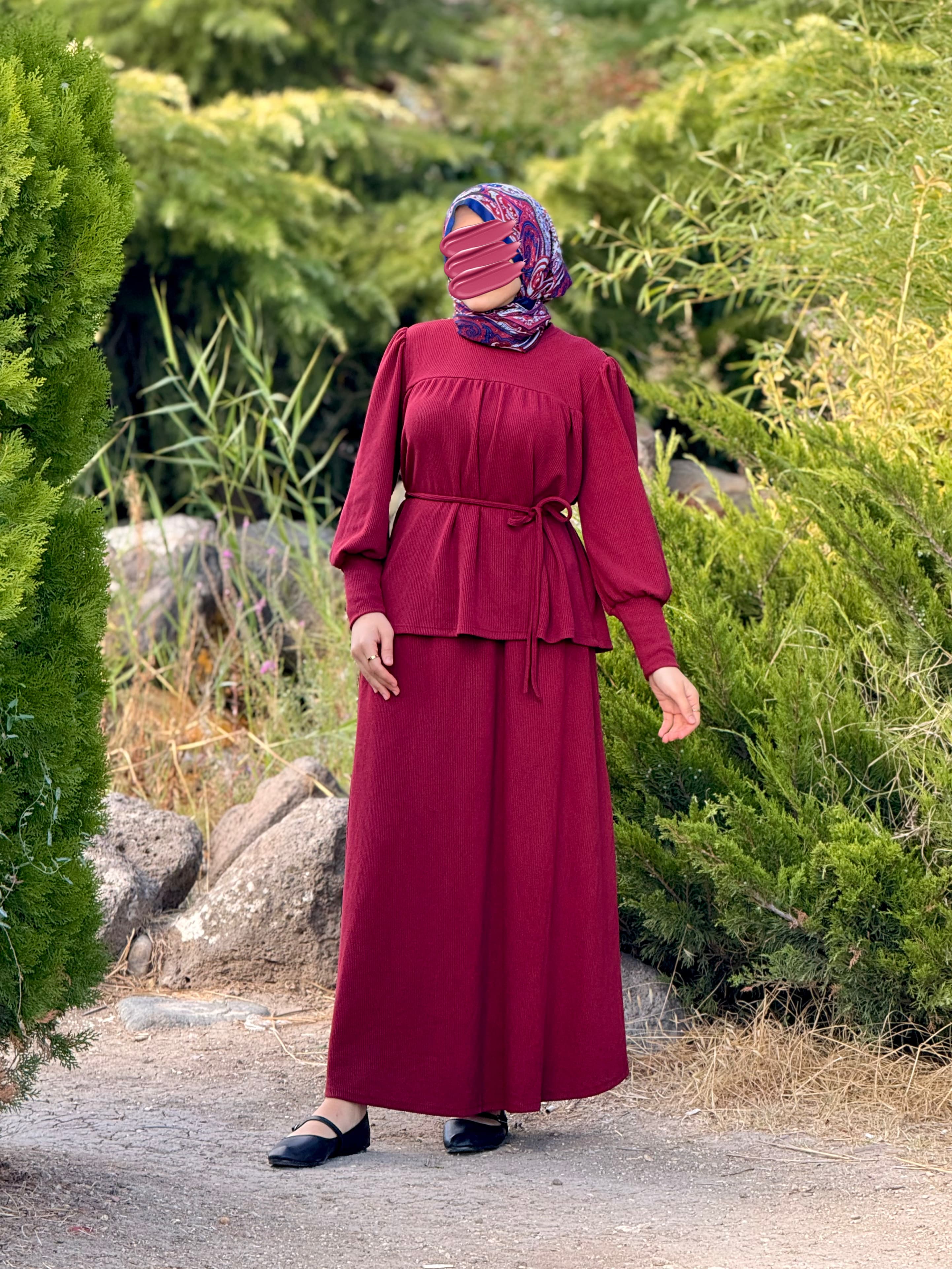 Ankanoor Örme Robalı Etekli Takım ANKA255104 - bordo